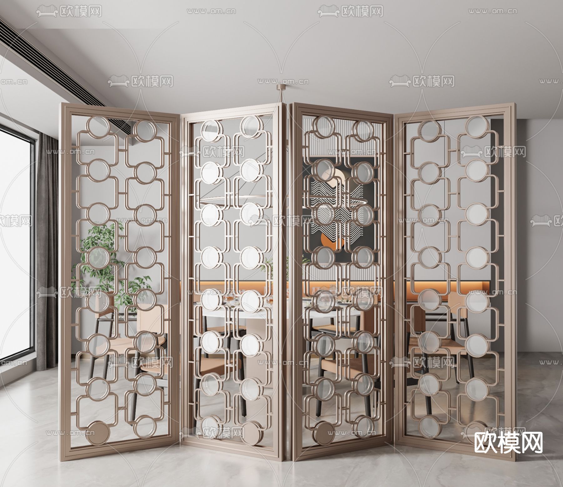 新中式屏风 隔断su模型下载（渲染图1）