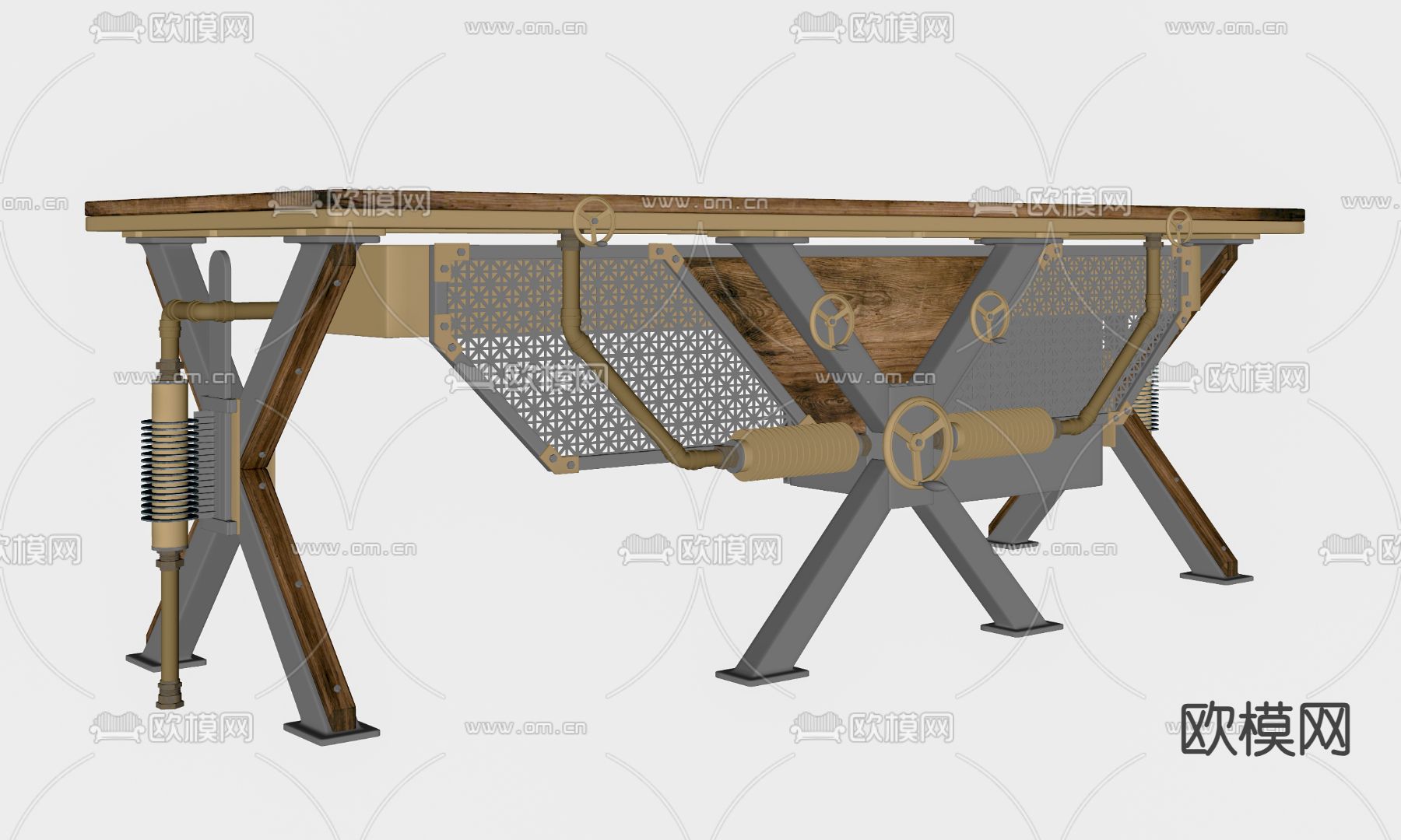 工业风机械书桌su模型下载（渲染图2）