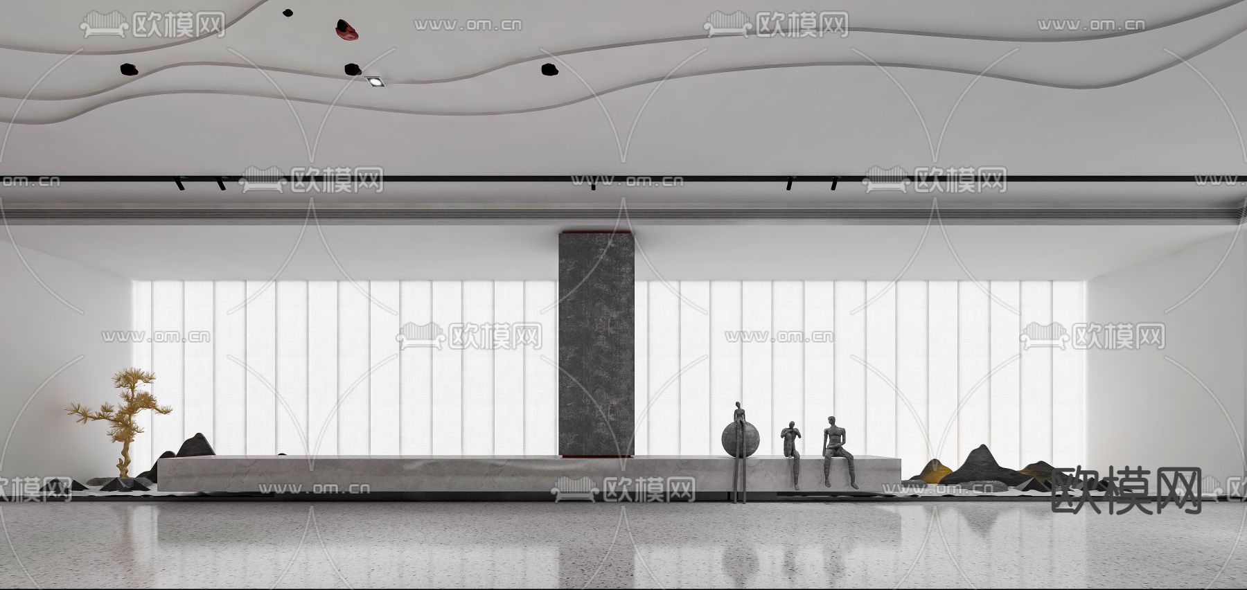 新中式酒店大堂 大厅su模型下载（渲染图1）