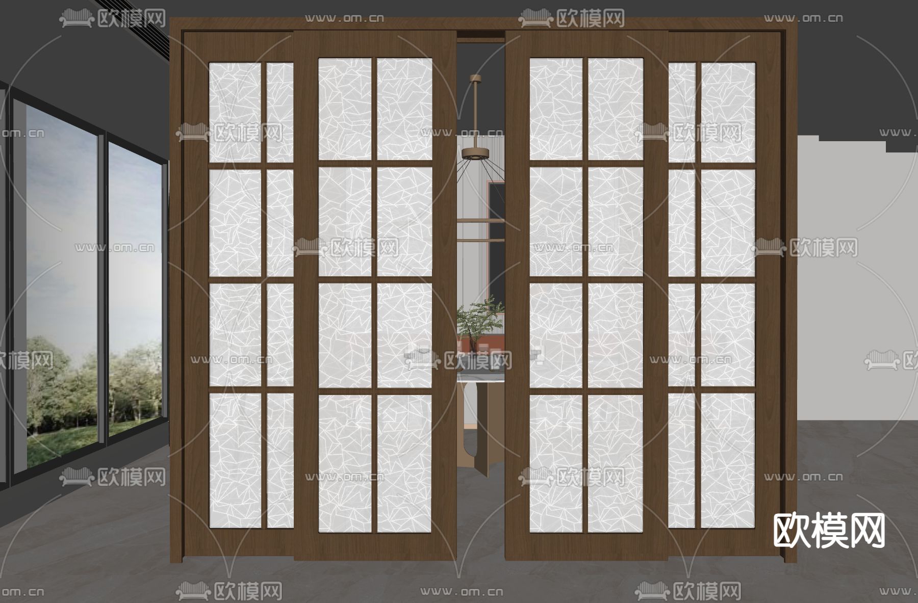 简欧推拉门su模型下载（渲染图2）