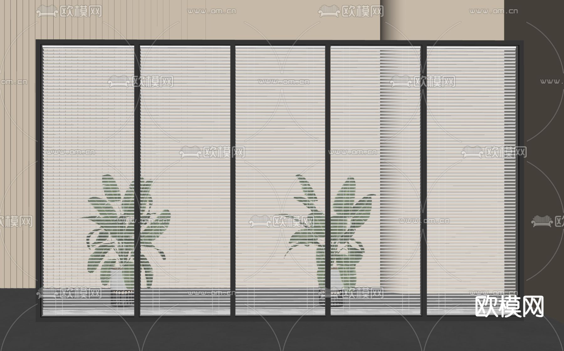 玻璃隔断 百叶玻璃隔断su模型下载（渲染图2）
