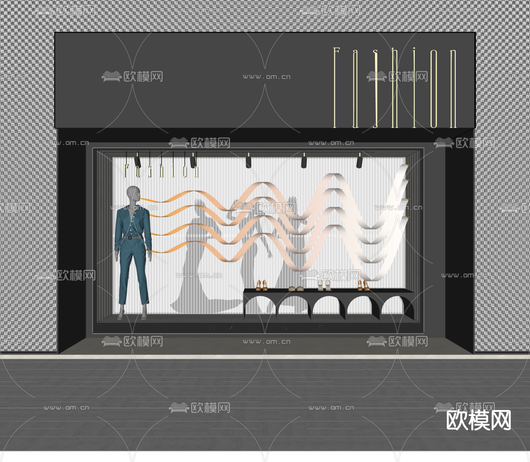 现代服装店橱窗su模型下载（渲染图2）