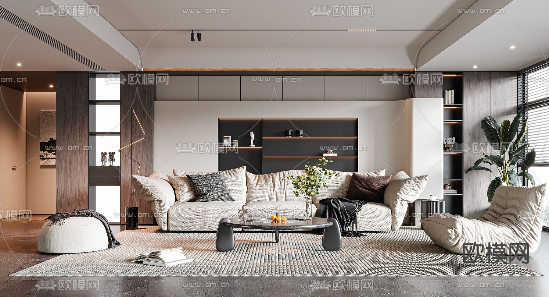 现代客厅3d模型下载（渲染图1）