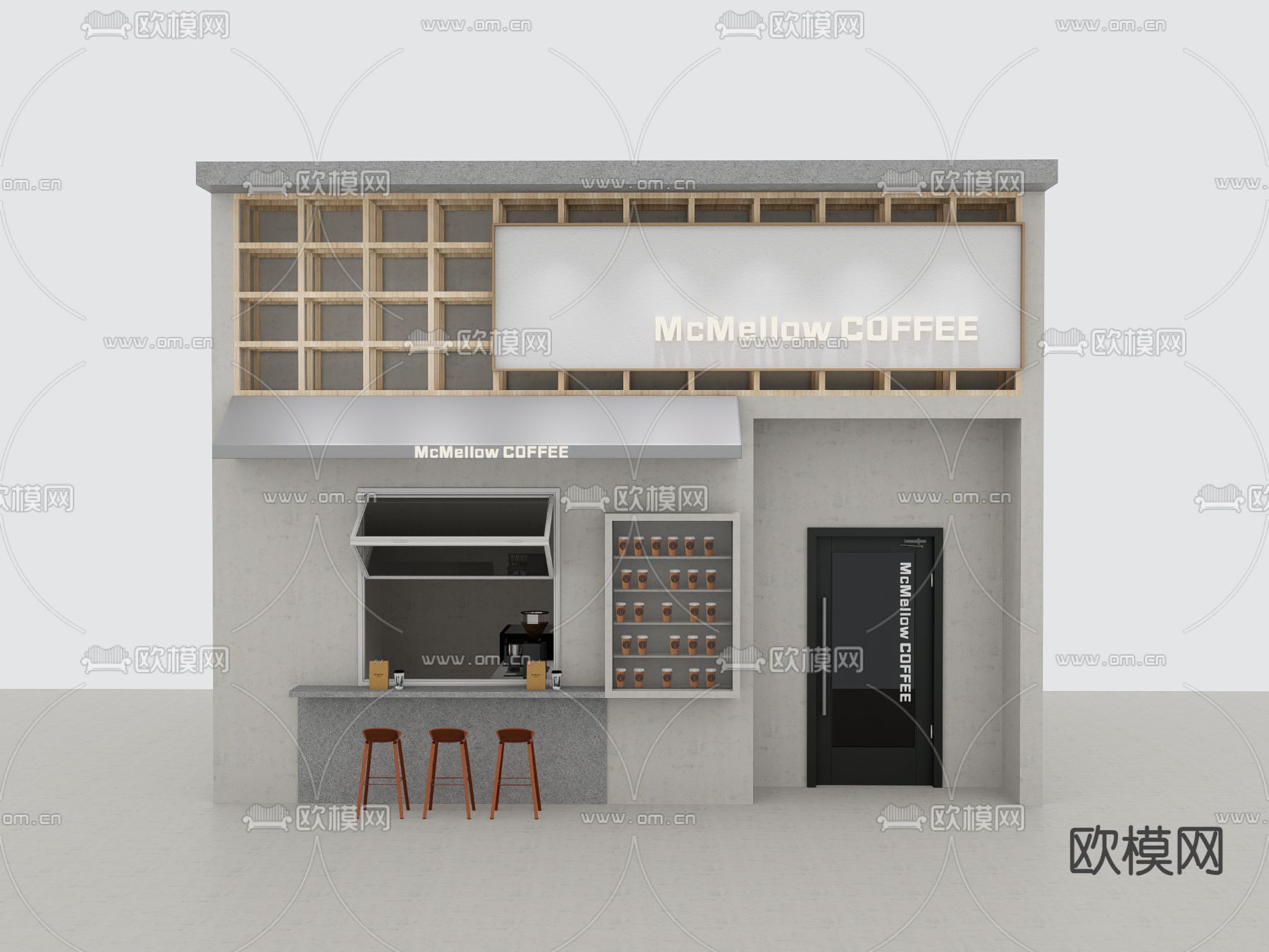 咖啡店门头 门面su模型