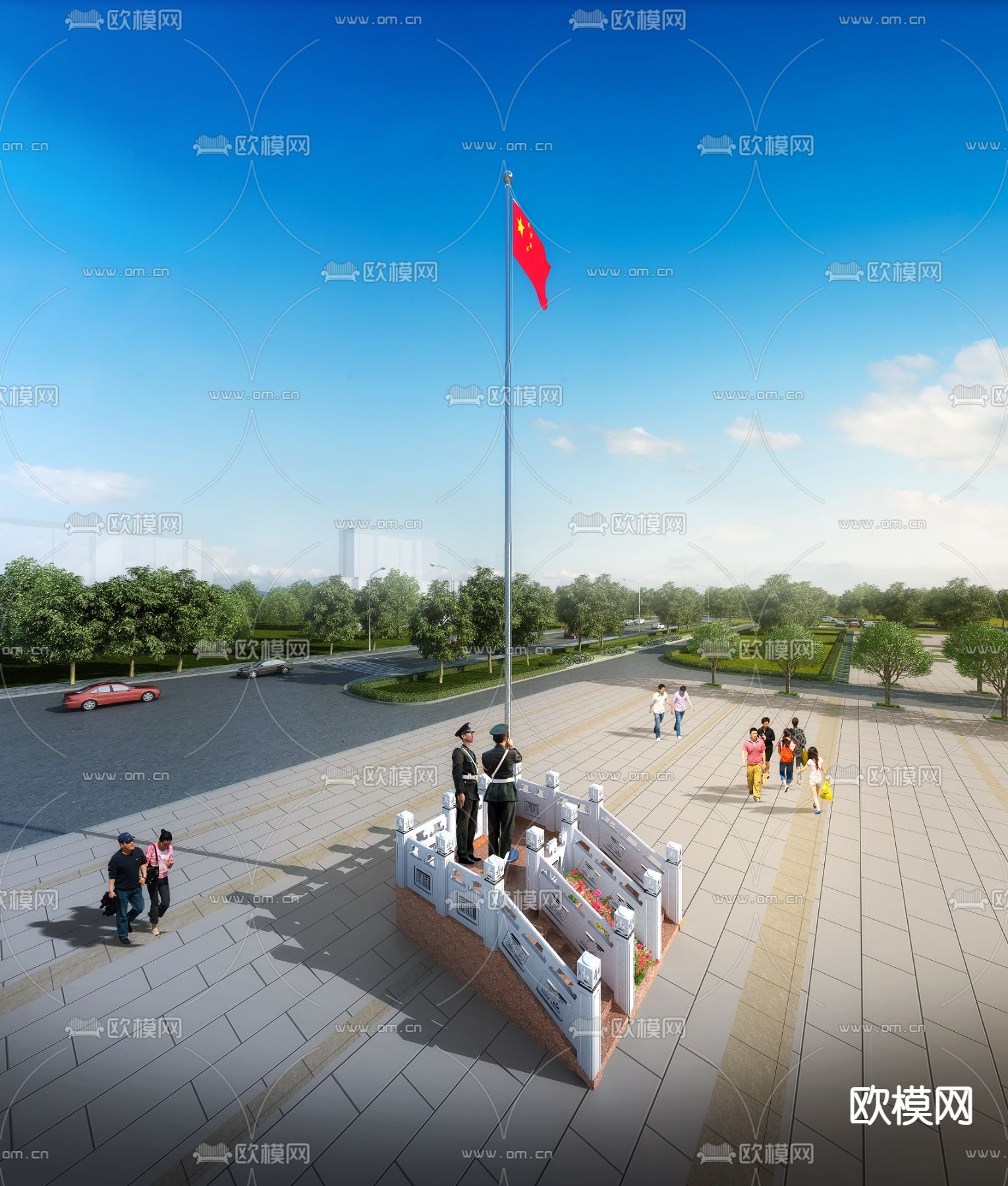 升旗台 旗杆 升旗台3d模型下载_ID14205538_3dmax免费模型-欧模网