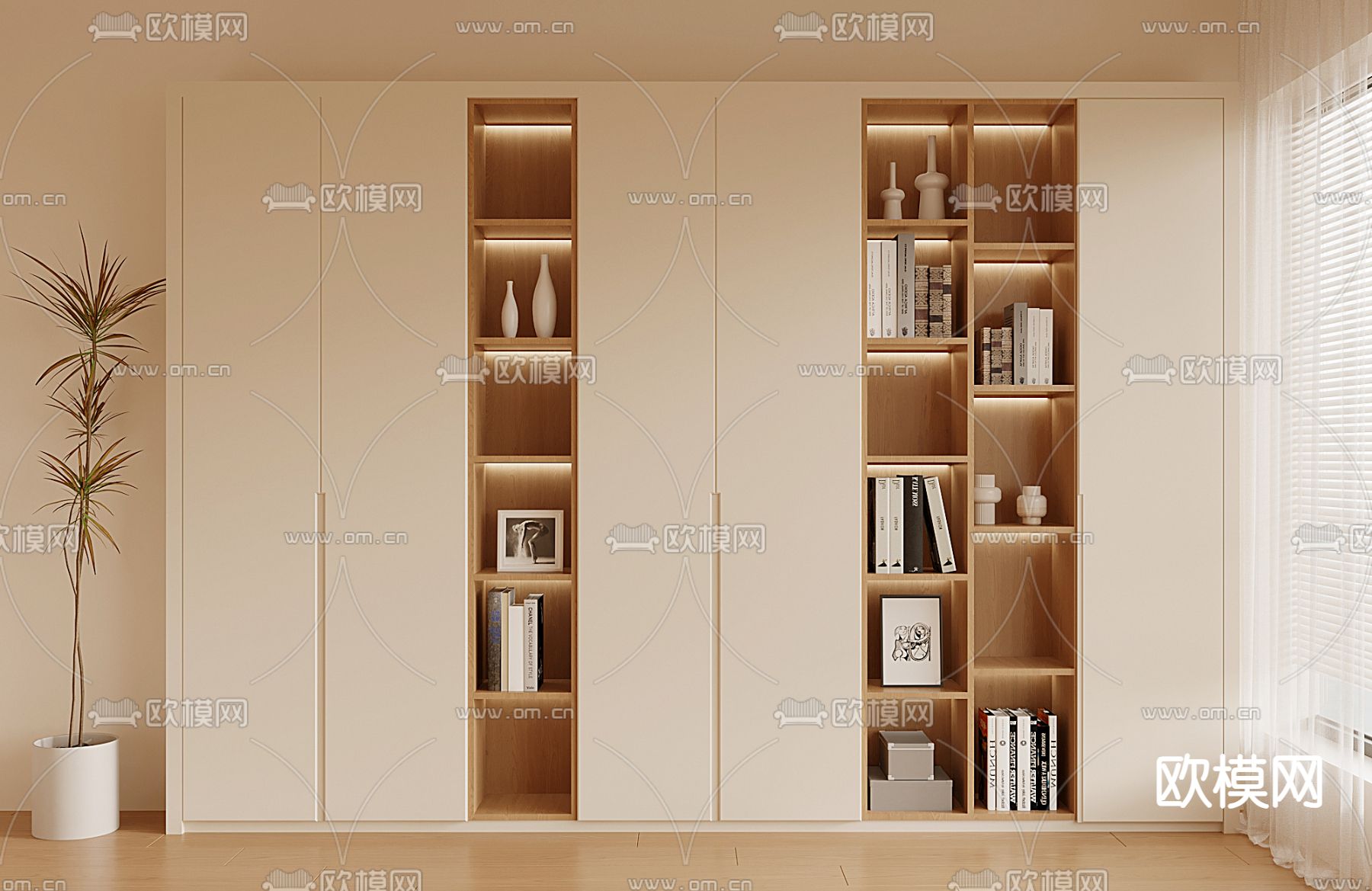 奶油风书柜 陈列柜3d模型下载
