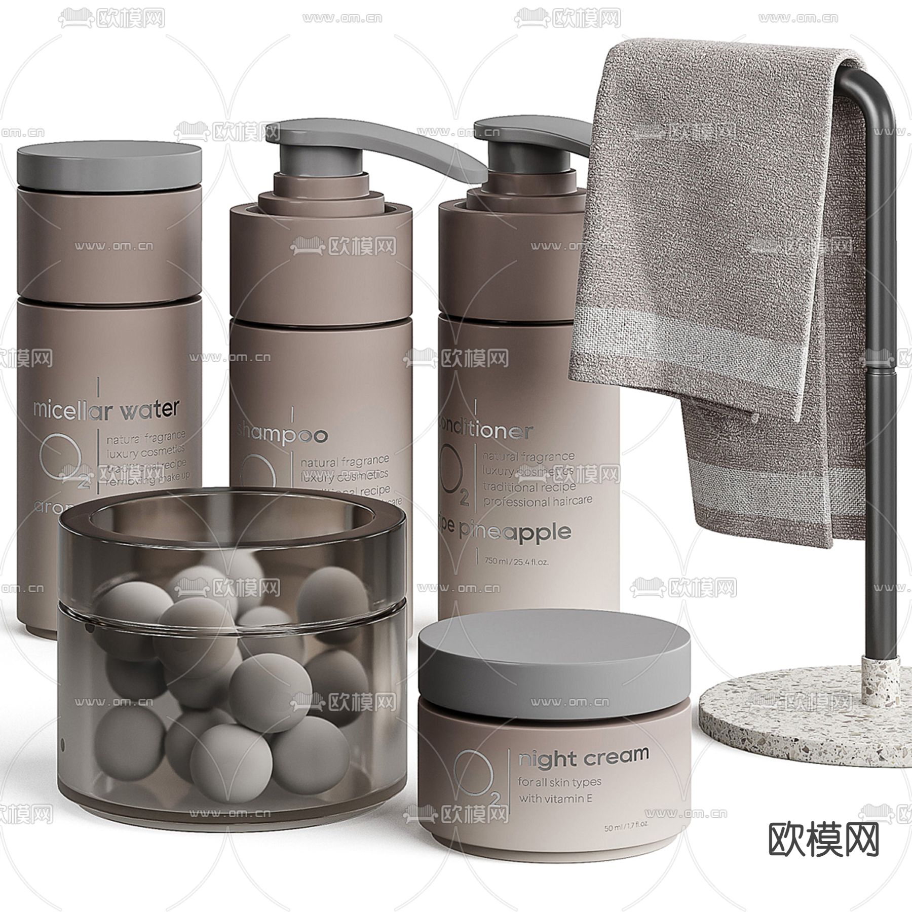 毛巾 沐浴露 洗浴用品3d模型下载（渲染图2）