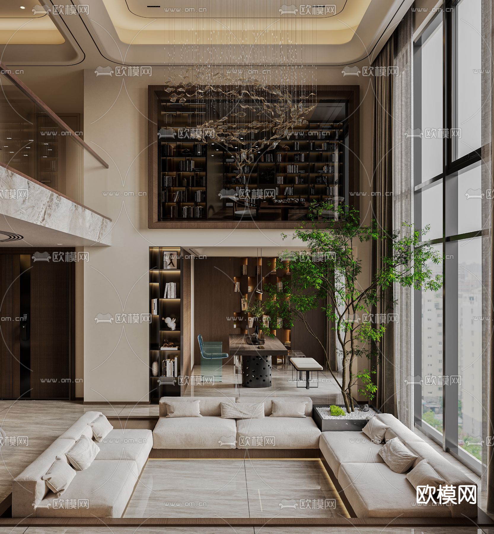 轻奢别墅大堂3d模型下载