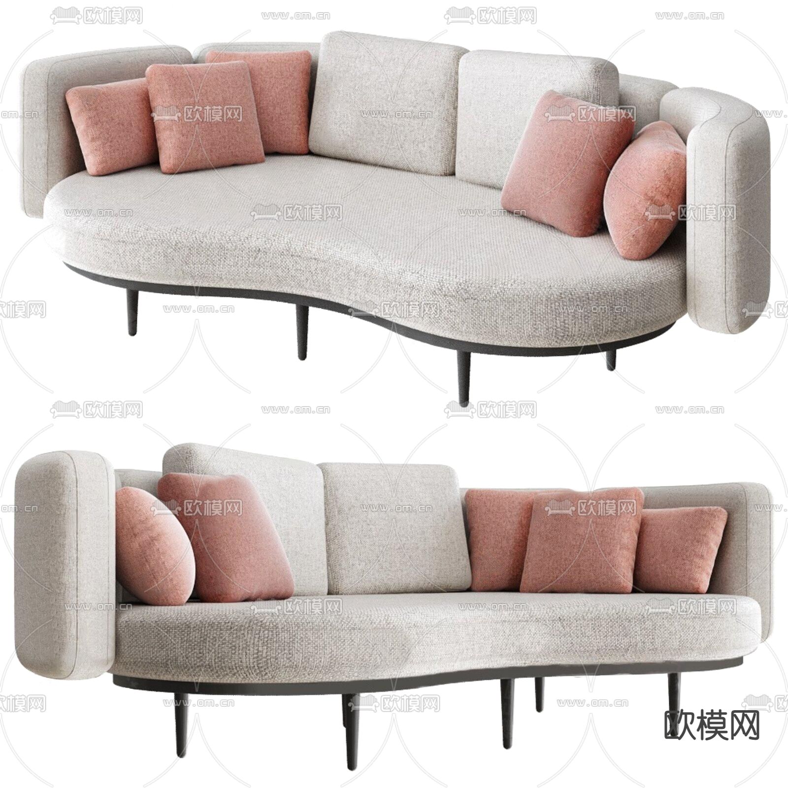 奶油风双人沙发3d模型下载