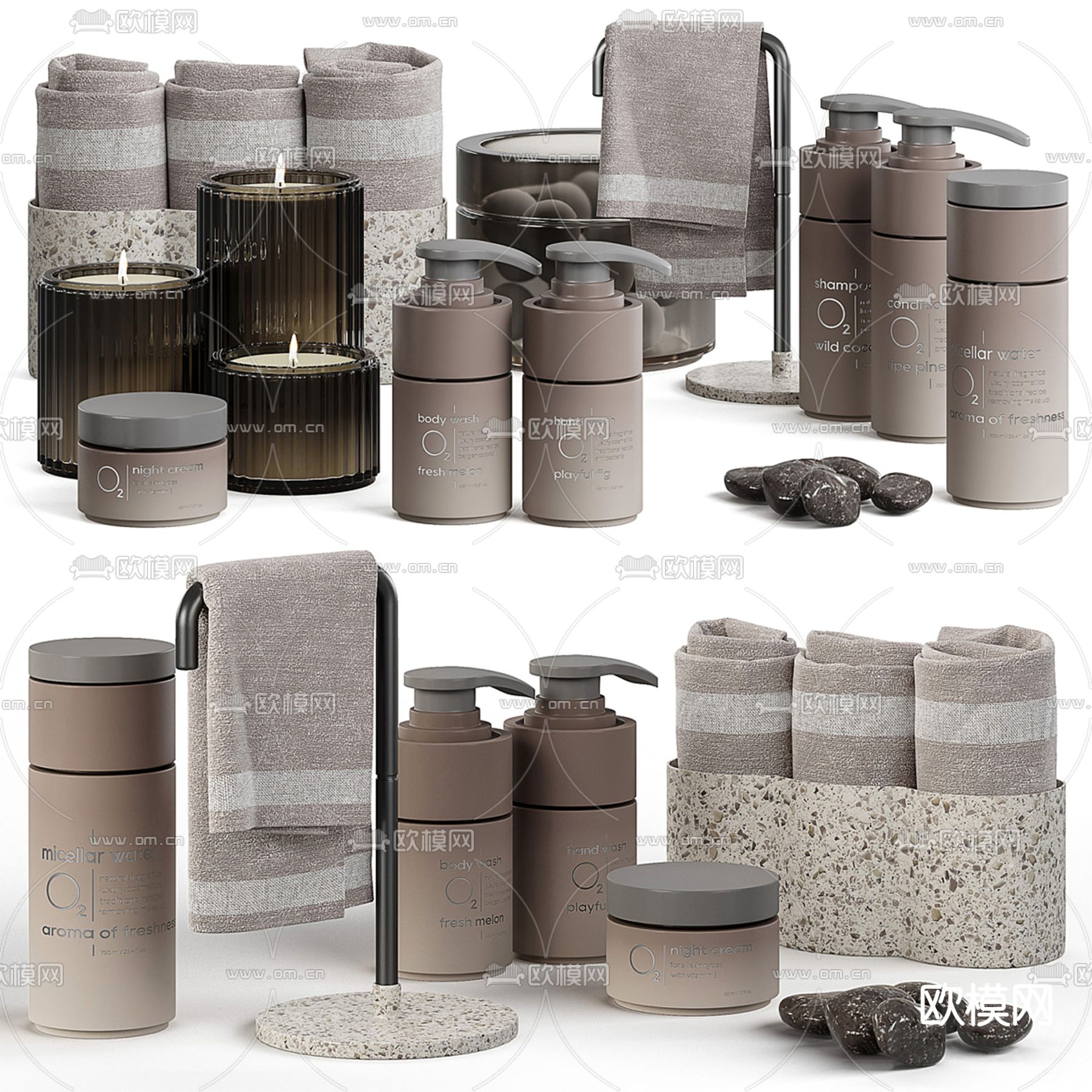 毛巾 沐浴露 洗浴用品3d模型下载（渲染图1）