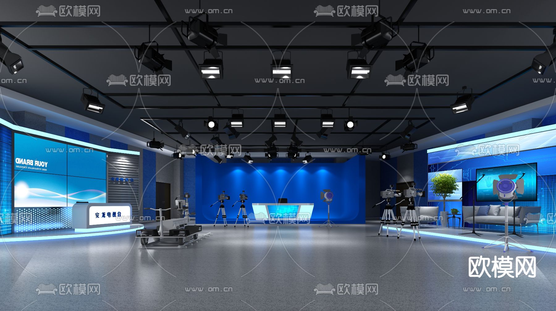现代演播室3d模型下载