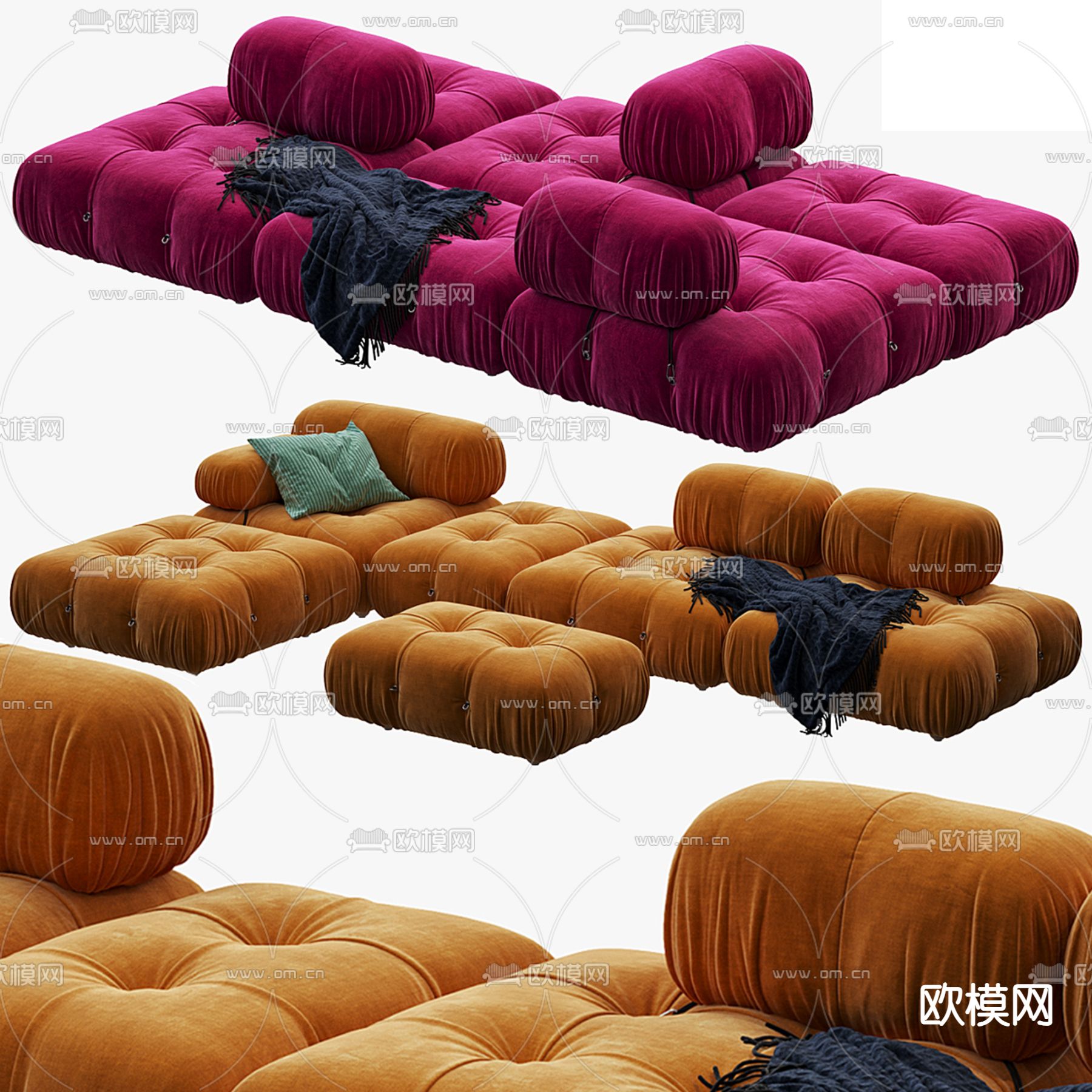 B&B Italia 模块沙发 拼接沙发3d模型下载（渲染图1）