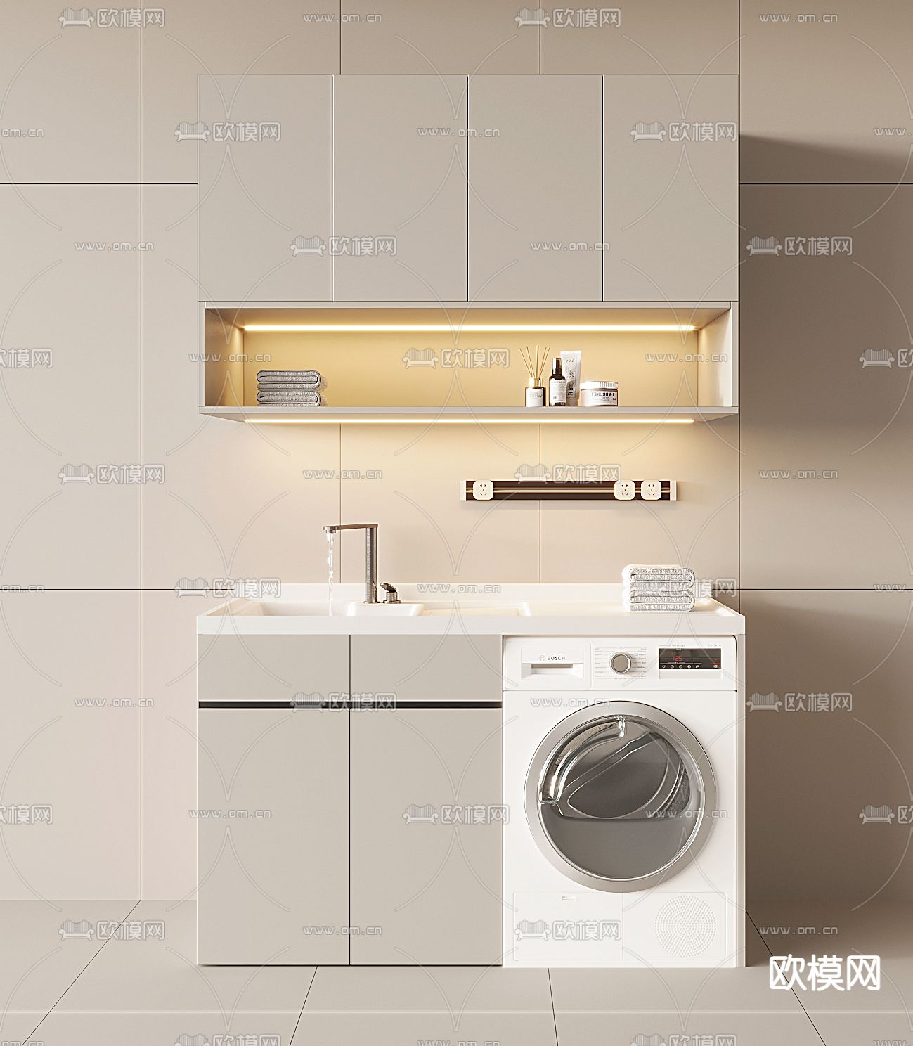 洗衣机柜 洗手台3d模型下载（渲染图1）