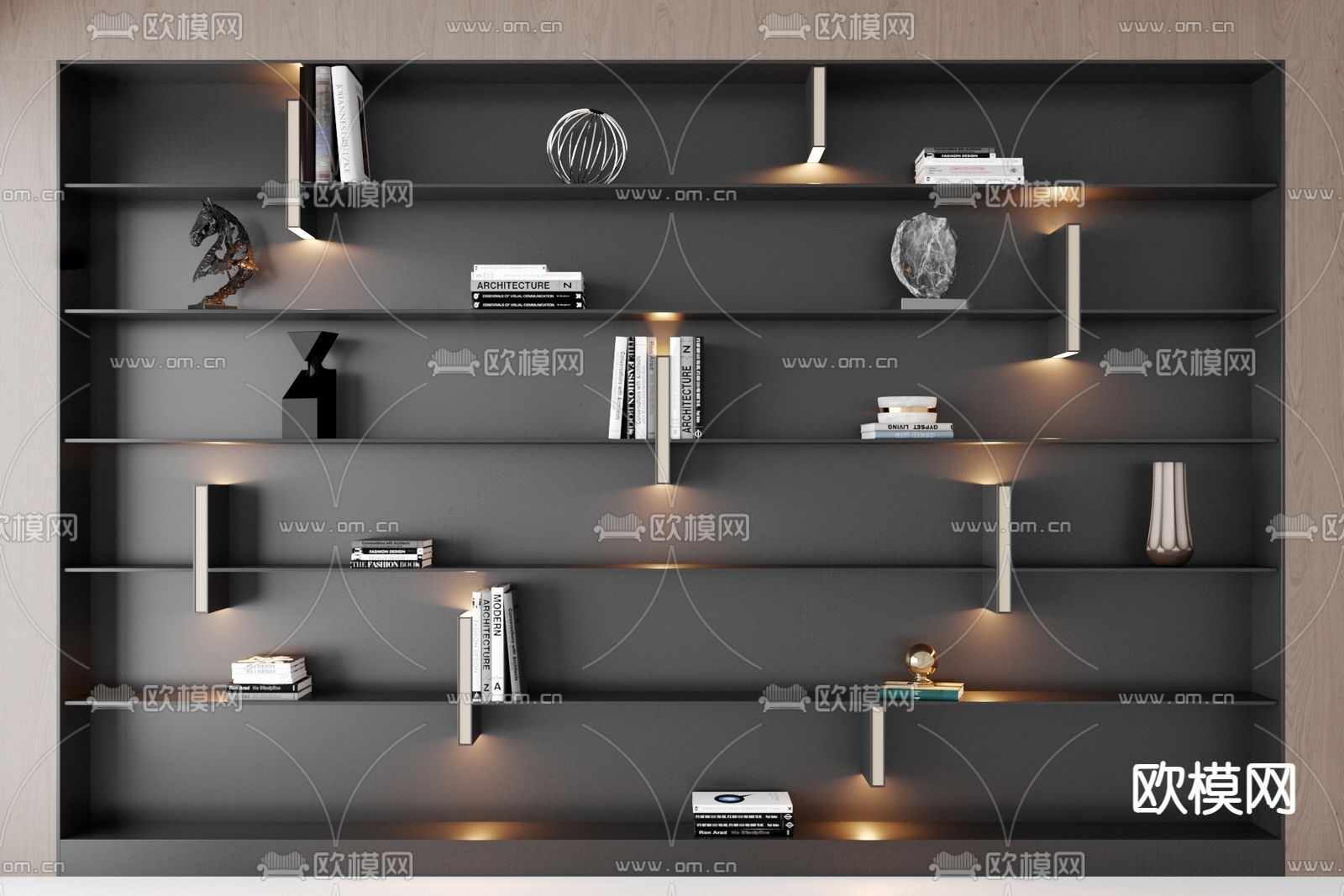 现代书柜3d模型下载