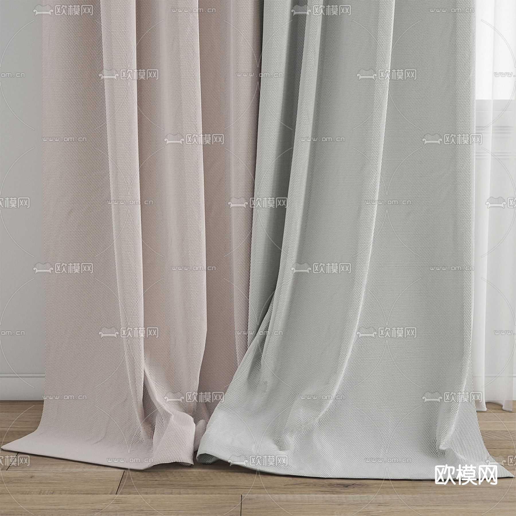 素色窗帘 纱窗3d模型下载（渲染图2）