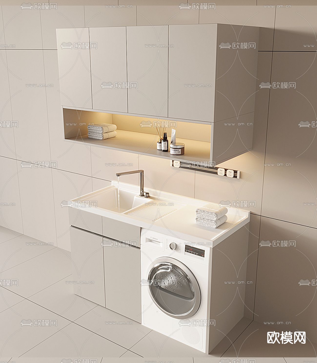 洗衣机柜 洗手台3d模型下载（渲染图2）