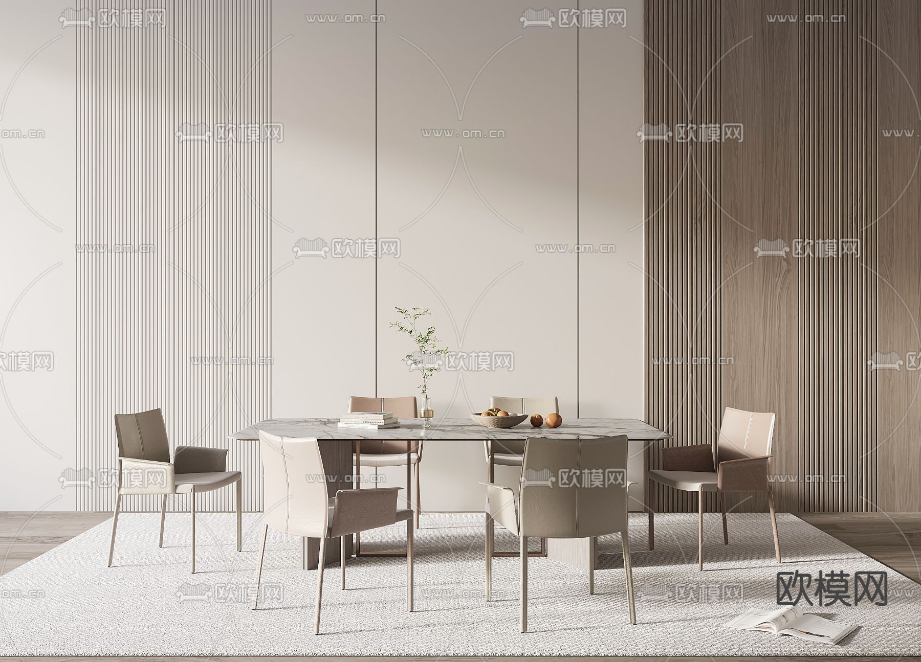 长条餐桌椅3d模型下载