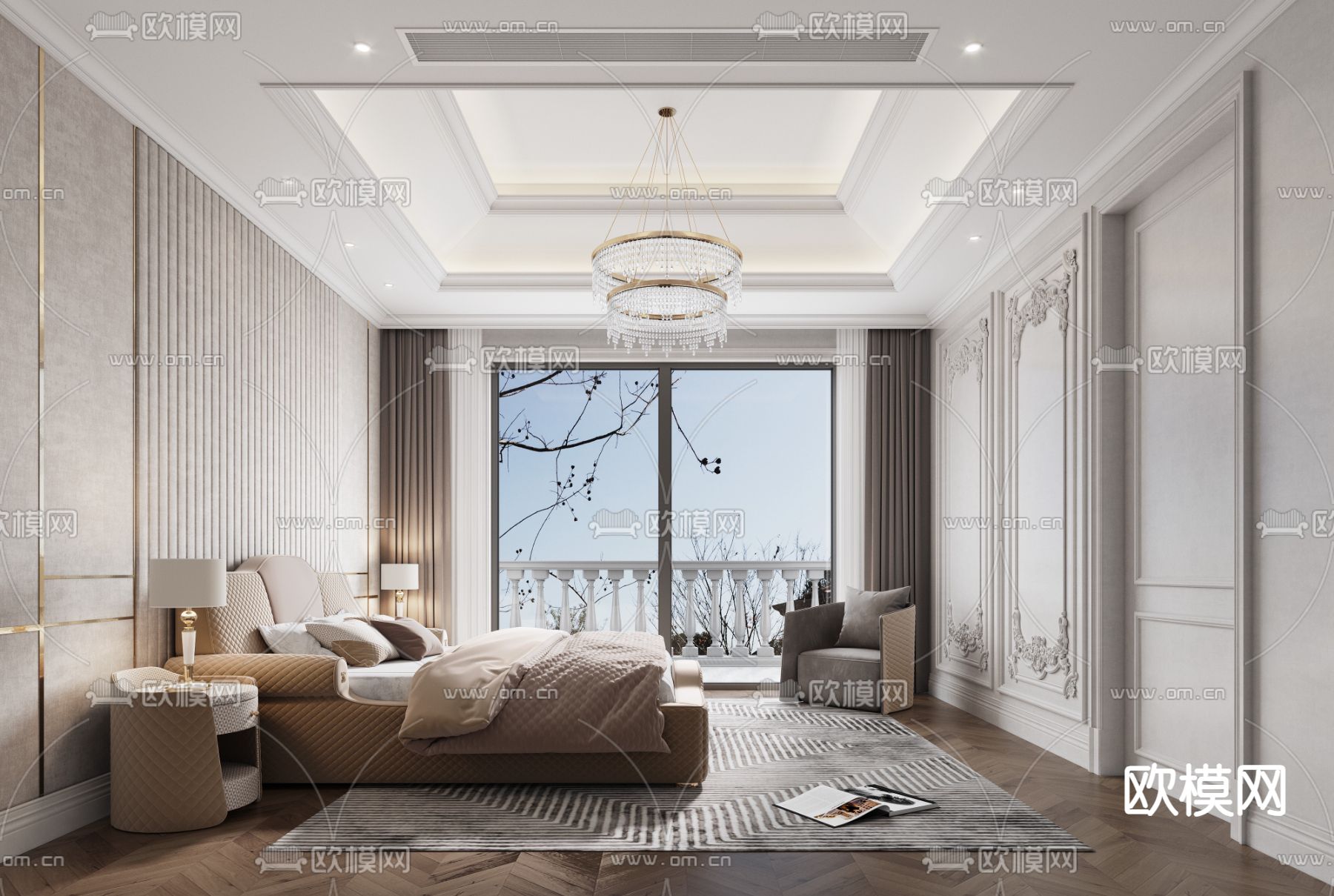 简欧卧室 主人房3d模型下载