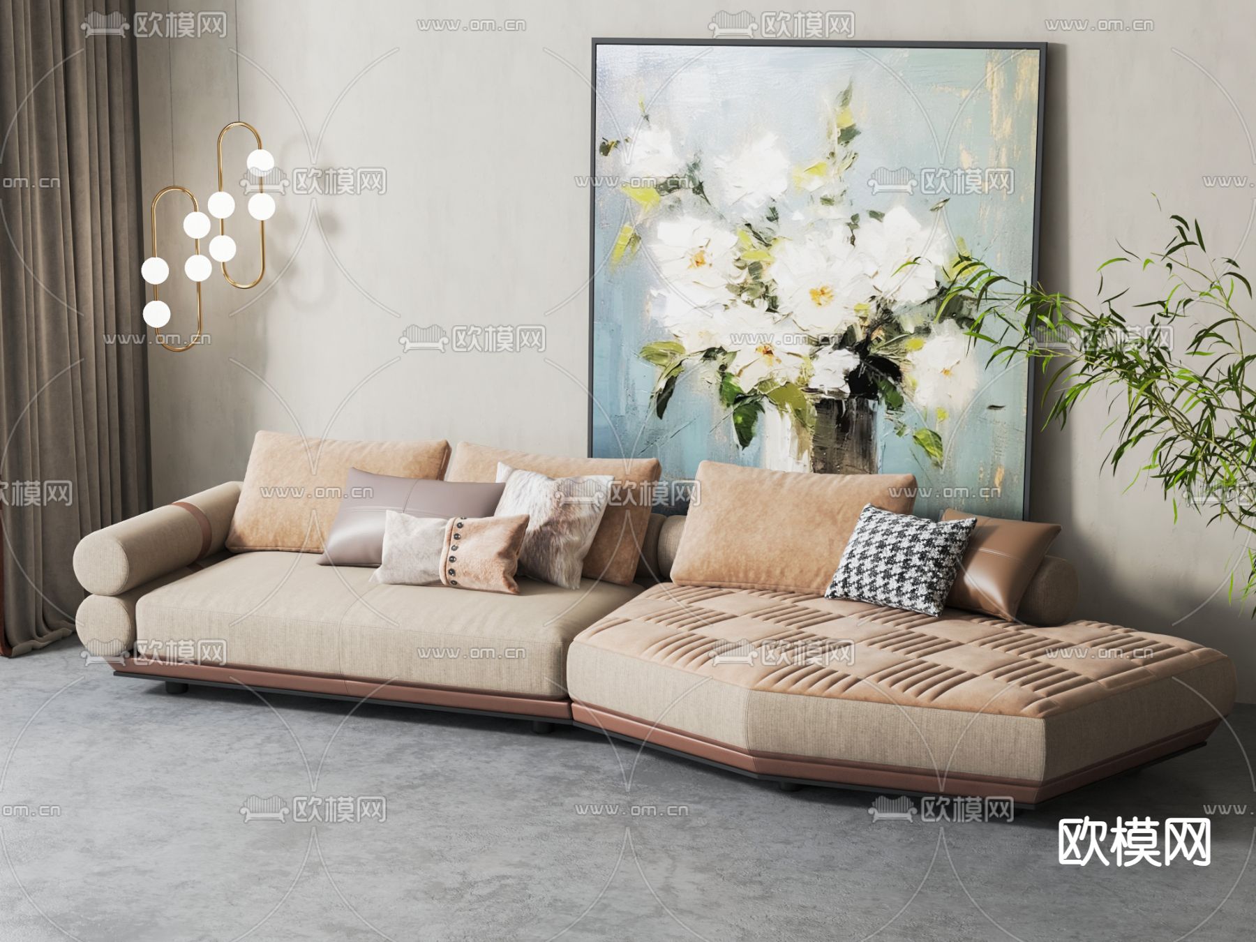 新中式沙发 多人沙发3d模型下载