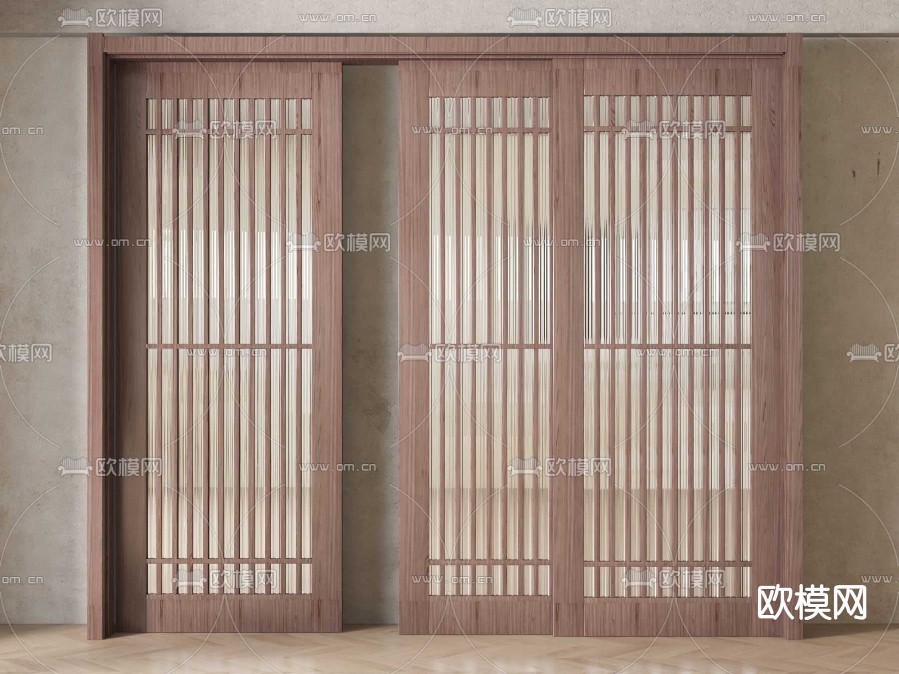 新中式推拉门3d模型下载