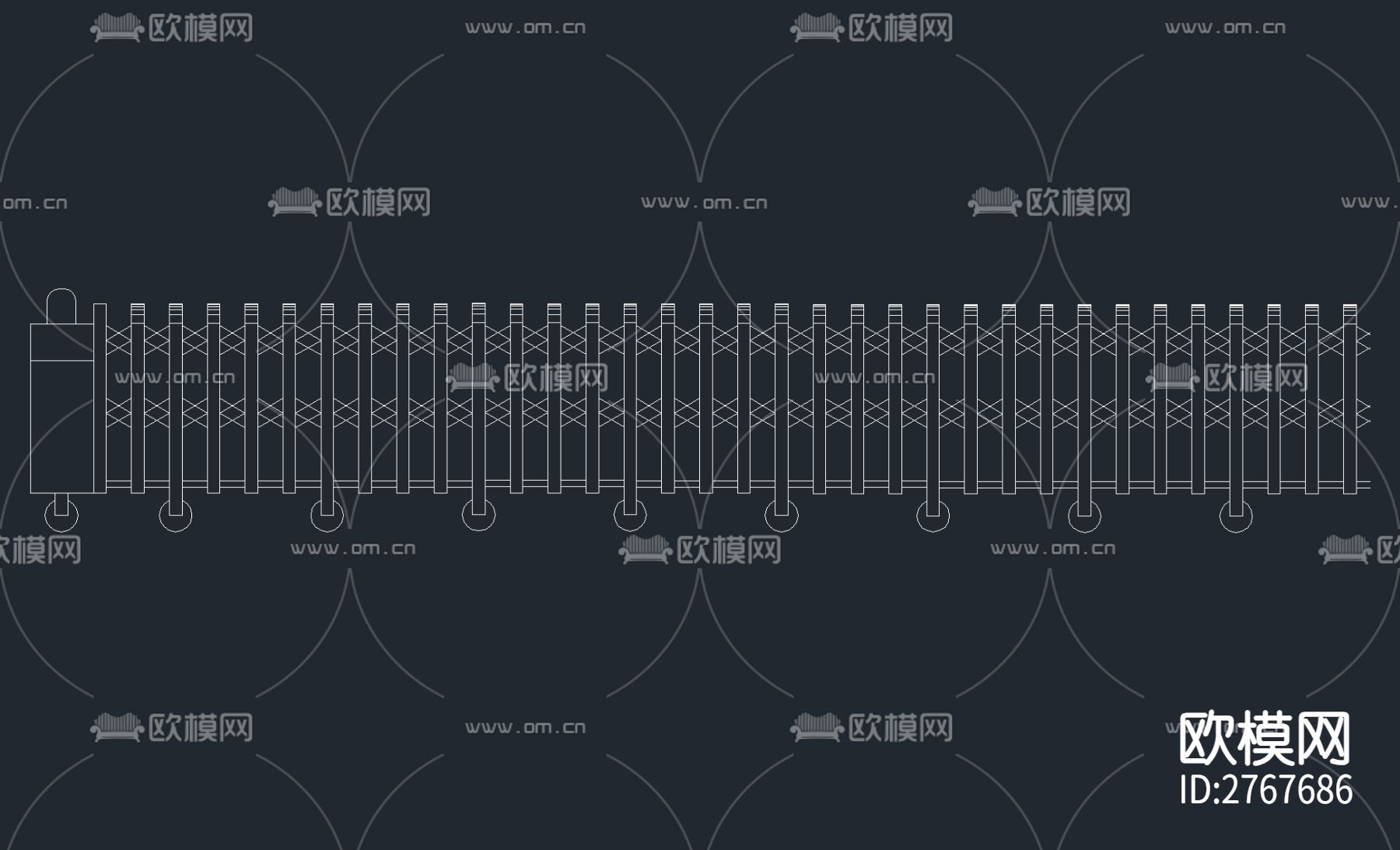12套电动伸缩大门CAD图库下载（渲染图6）
