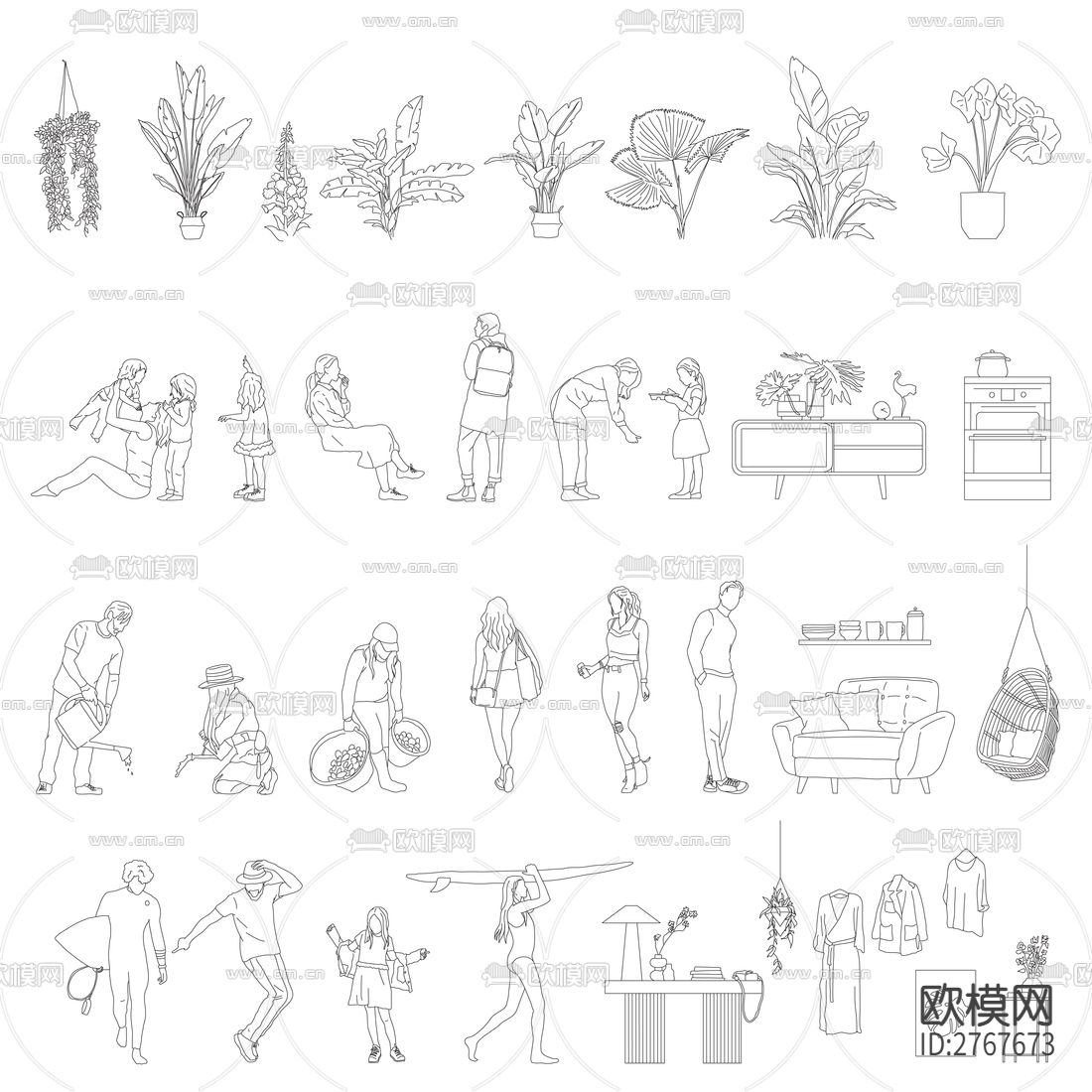 精简版线稿图CAD图库下载（渲染图4）