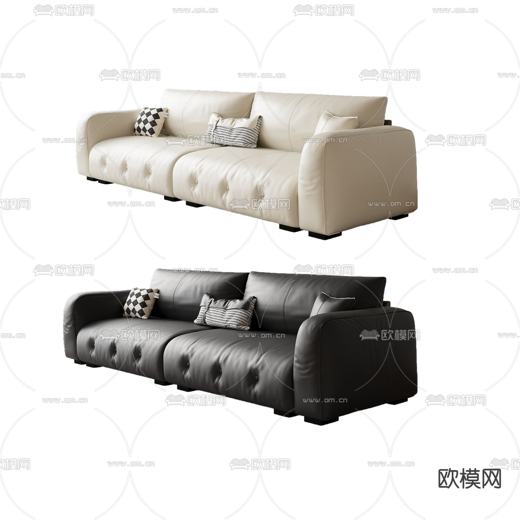 奶油风双人沙发3d模型下载（渲染图1）