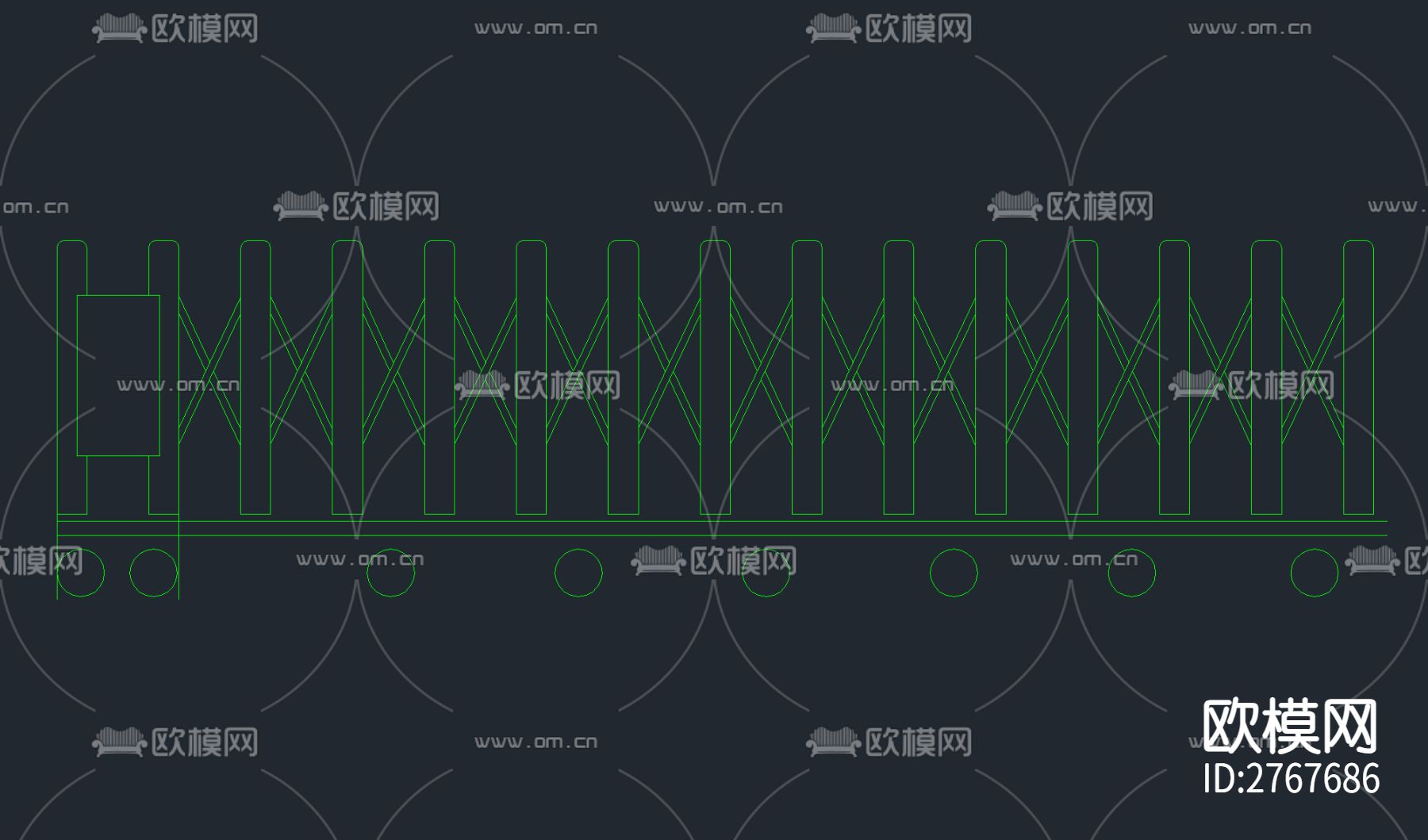 12套电动伸缩大门CAD图库下载（渲染图7）