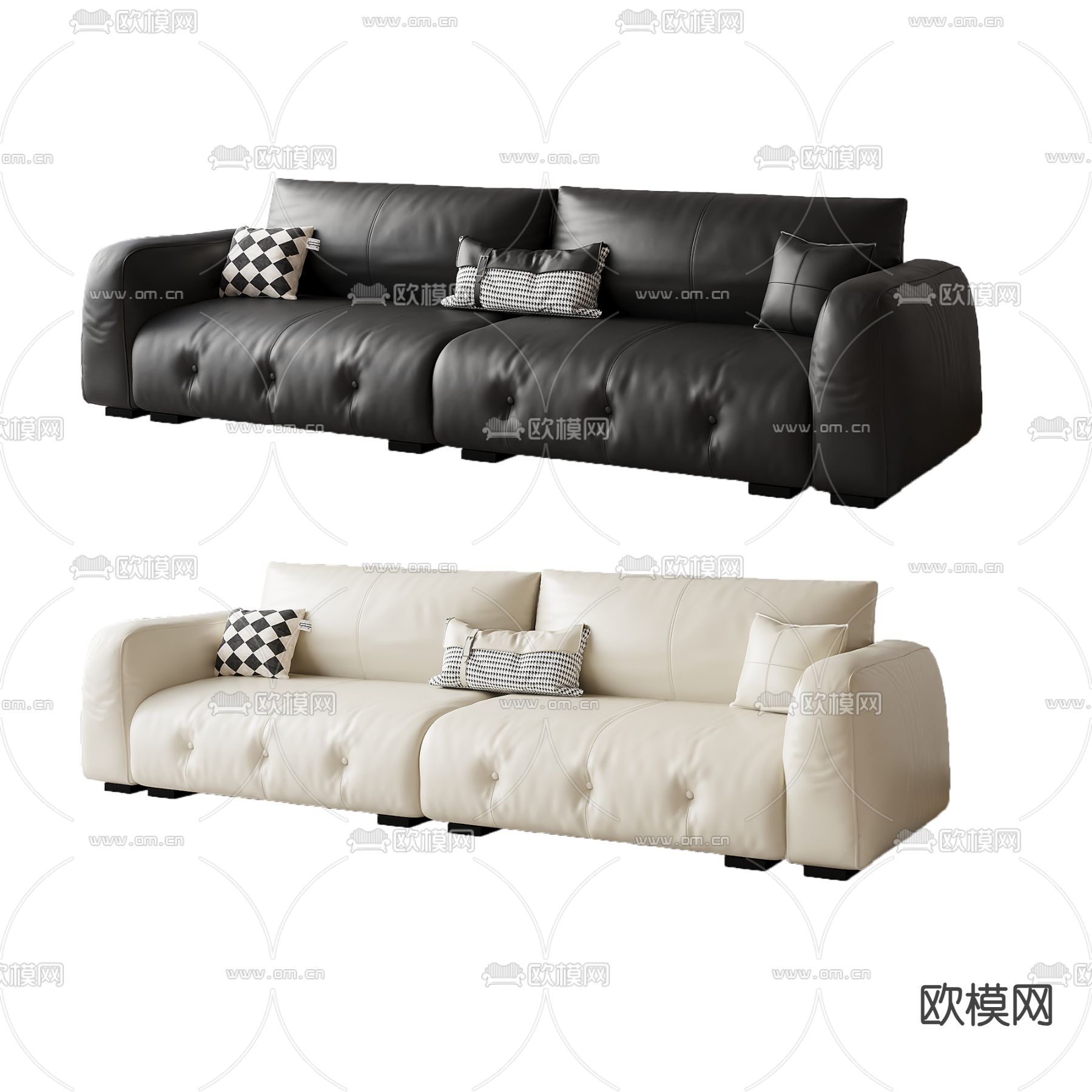 奶油风双人沙发3d模型下载（渲染图2）
