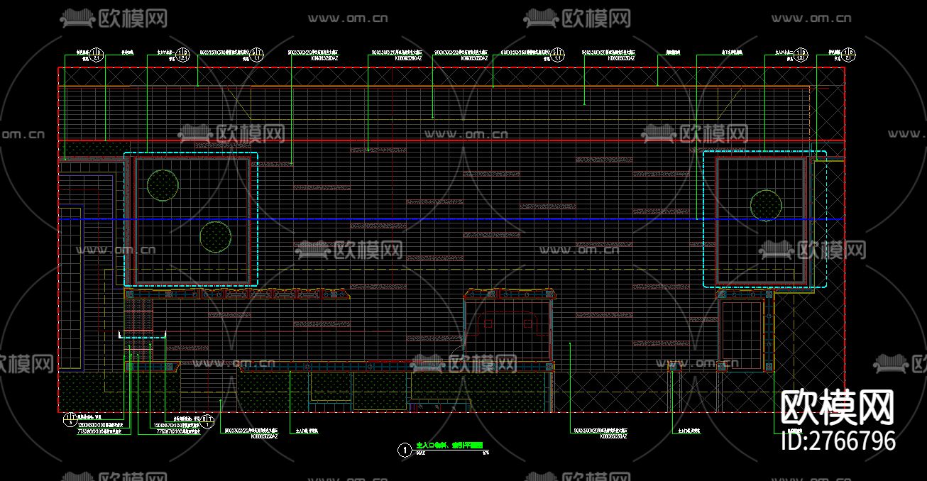 园林景观主入口大门水景cad平面图下载（渲染图1）