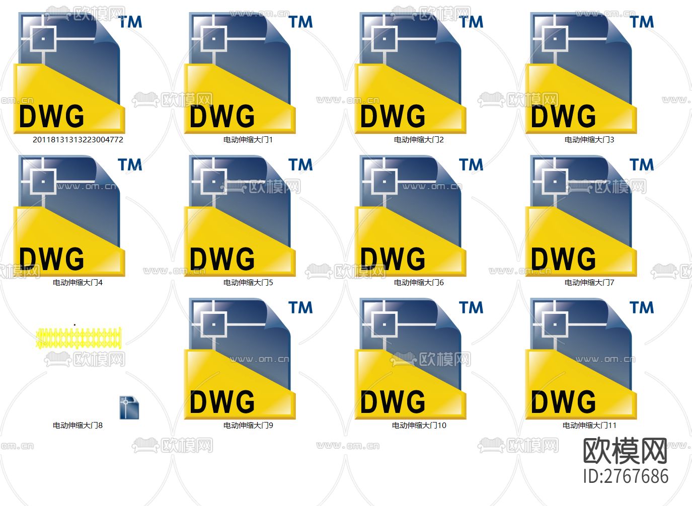 12套电动伸缩大门CAD图库下载（渲染图9）