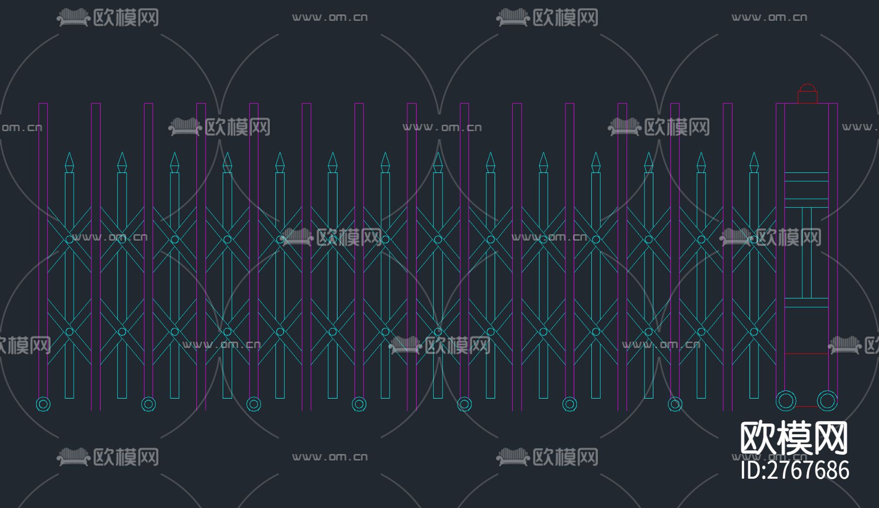 12套电动伸缩大门CAD图库下载（渲染图10）