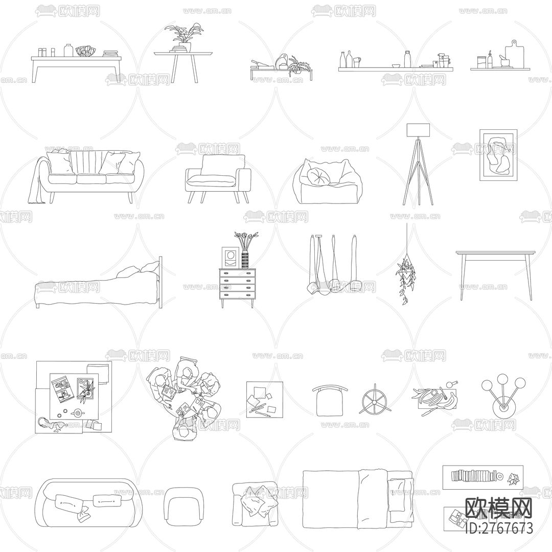 精简版线稿图CAD图库下载（渲染图8）