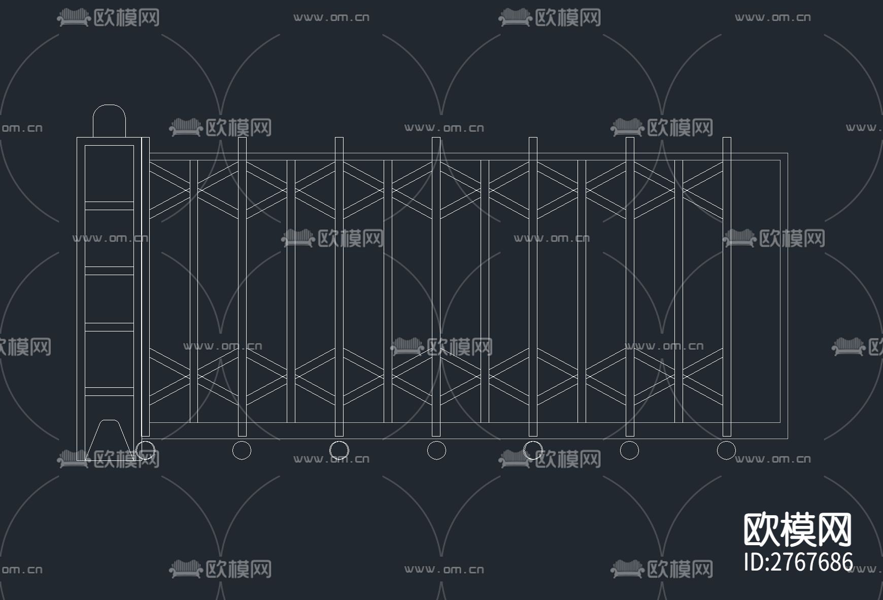 12套电动伸缩大门CAD图库下载（渲染图5）