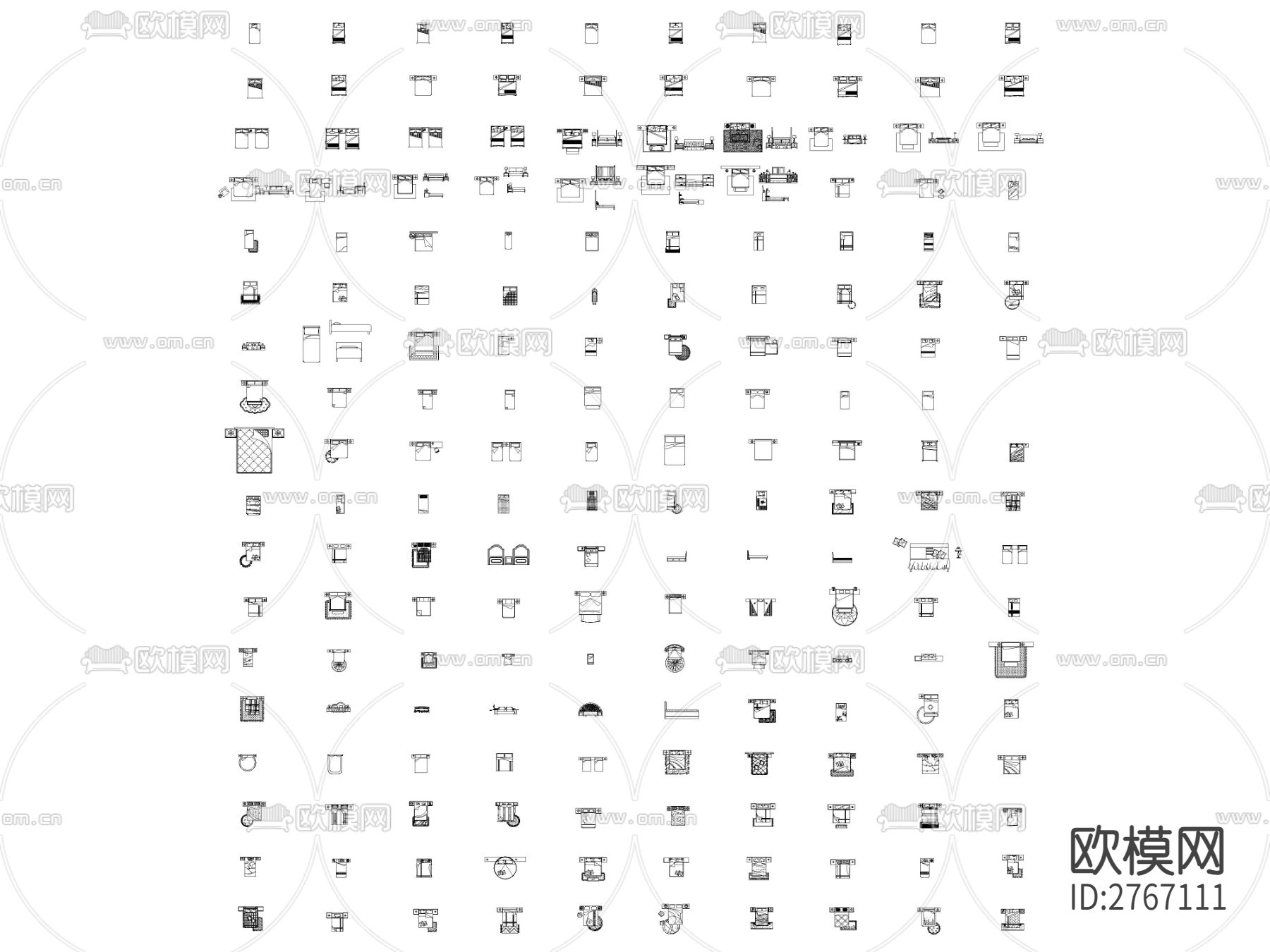 床具品类平立面cad图库下载（渲染图1）
