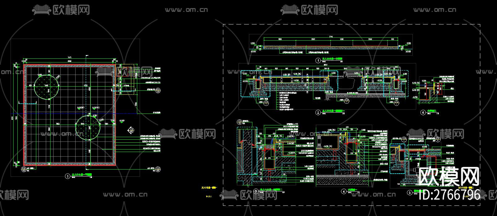 园林景观主入口大门水景cad平面图下载（渲染图2）
