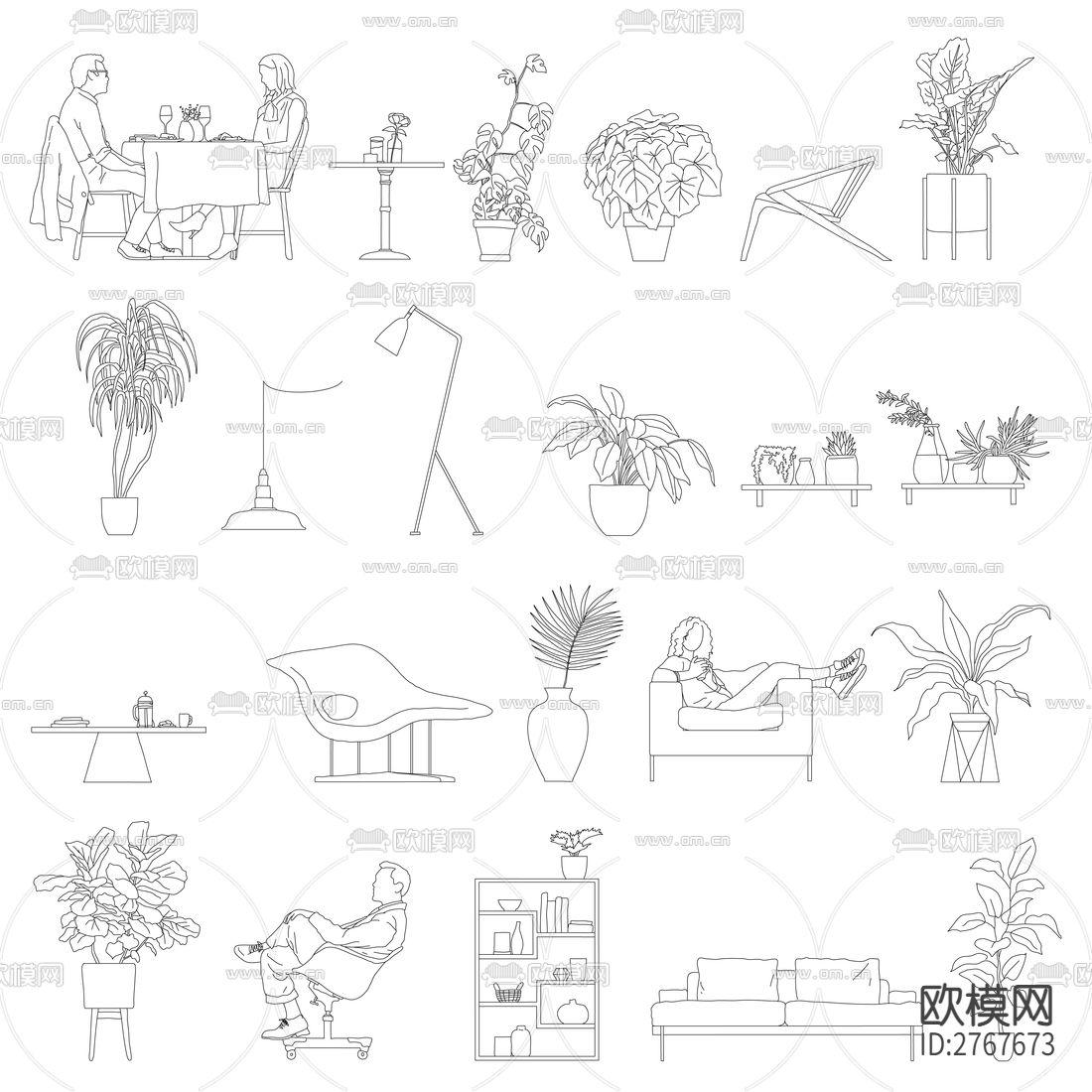精简版线稿图CAD图库下载（渲染图6）