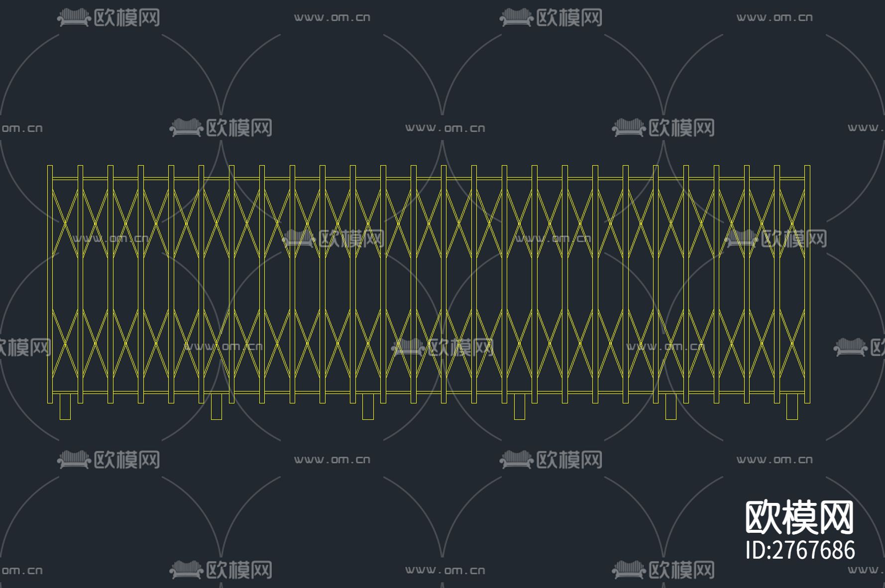 12套电动伸缩大门CAD图库下载（渲染图3）