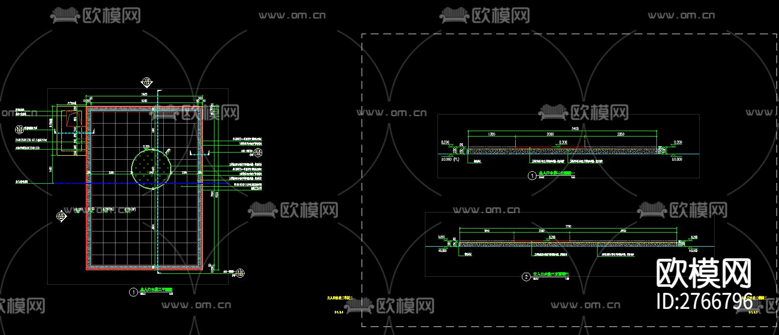 园林景观主入口大门水景cad平面图下载（渲染图3）