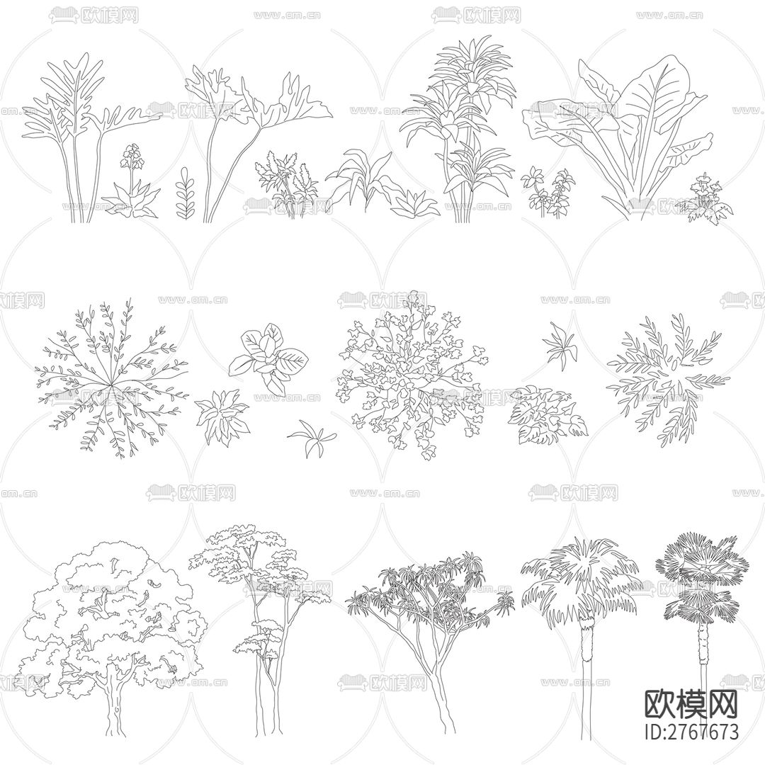 精简版线稿图CAD图库下载（渲染图2）