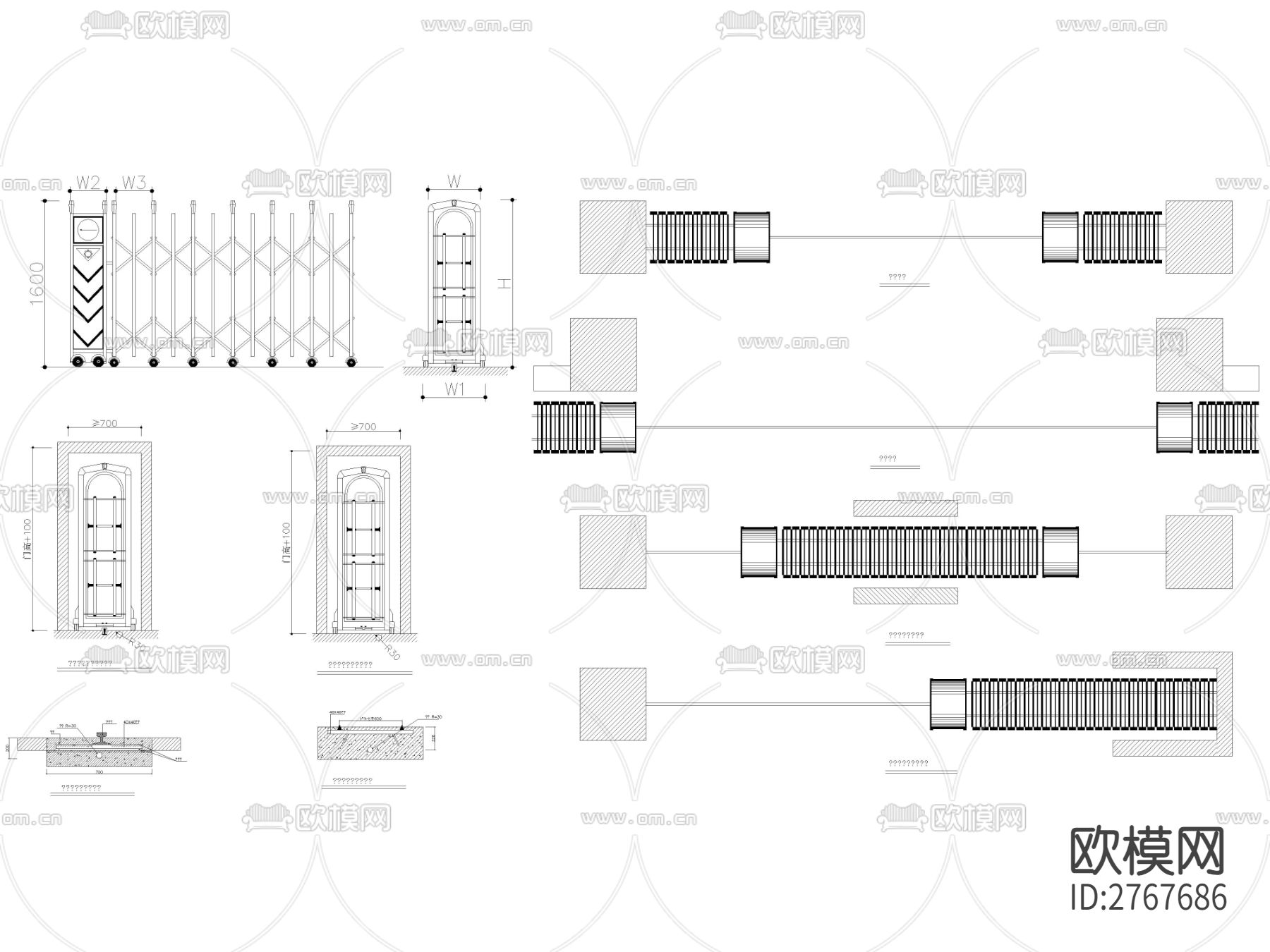 12套电动伸缩大门CAD图库下载（渲染图2）