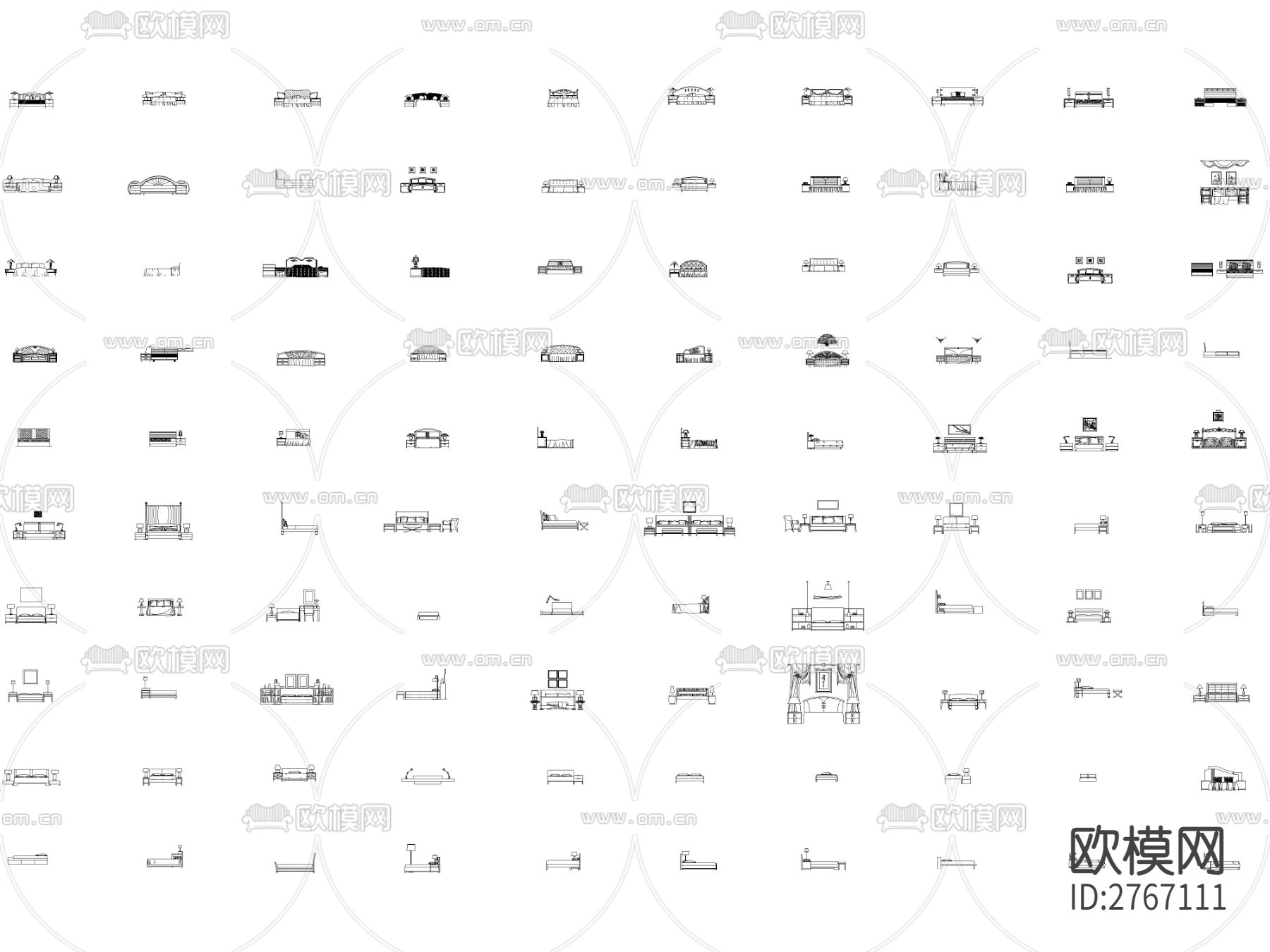 床具品类平立面cad图库下载（渲染图2）