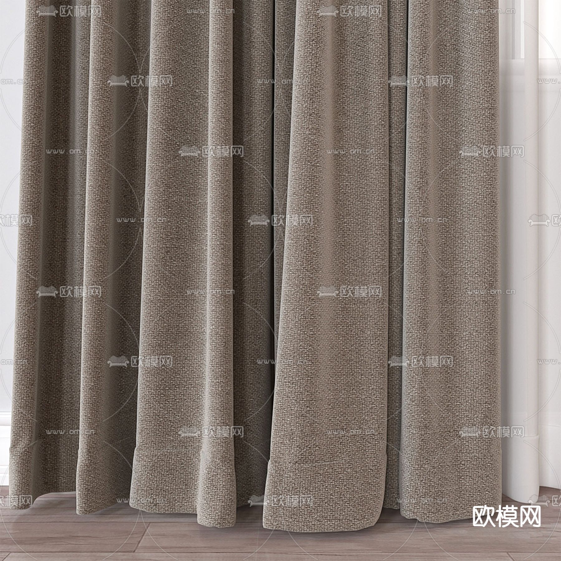 现代窗帘 窗纱 窗帘杆3d模型下载（渲染图3）
