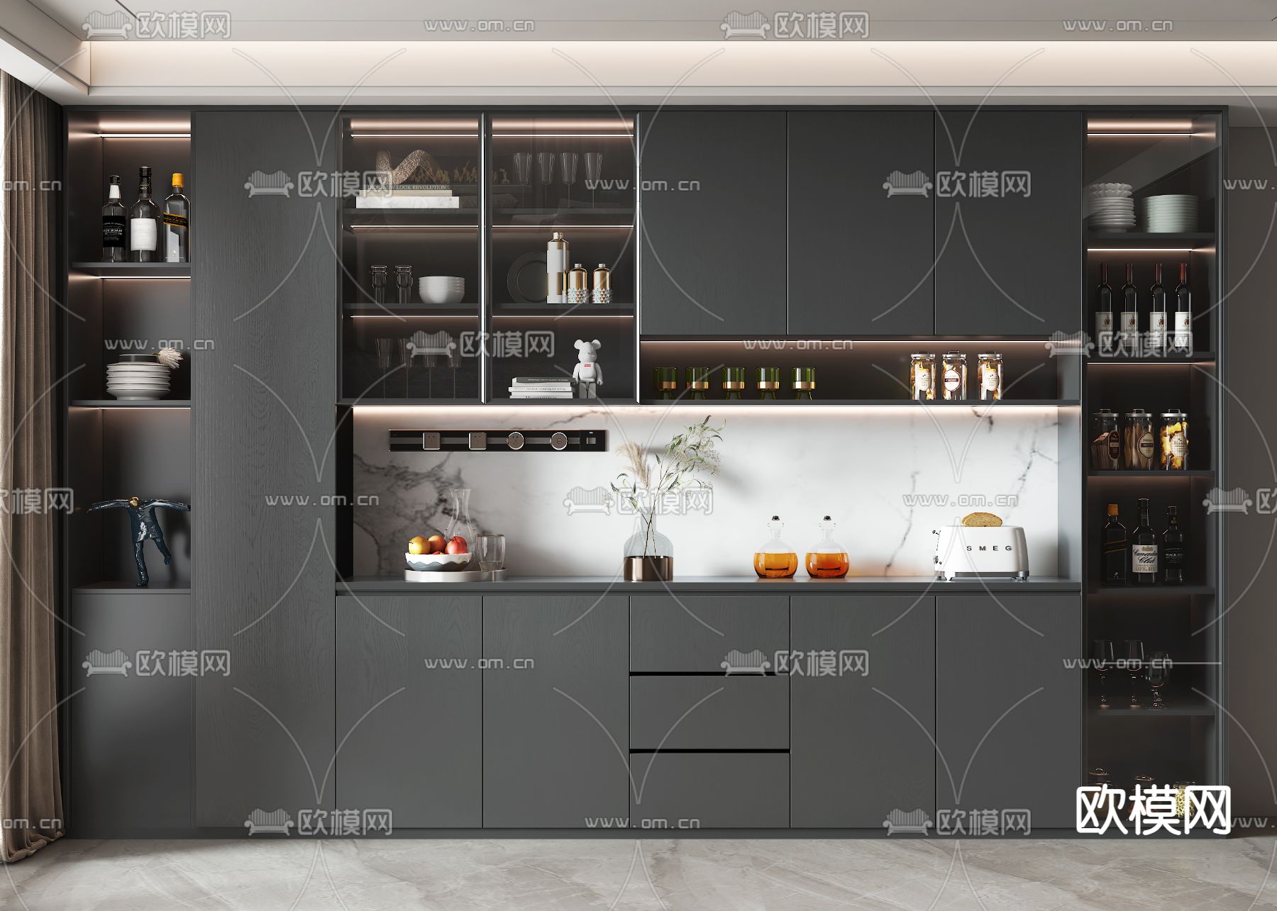 现代酒柜su模型下载（渲染图1）