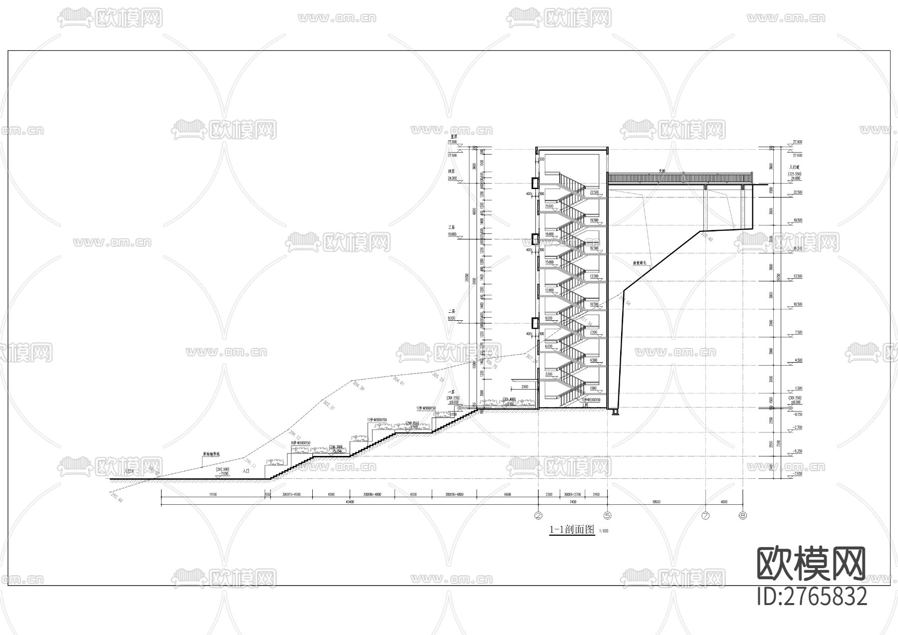高铁片区半环路大梯道工程cad施工图下载（渲染图5）