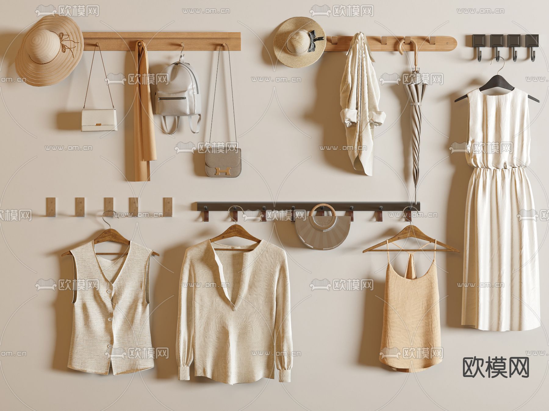 挂衣钩 衣服 包包 帽子 雨伞su模型下载（渲染图1）