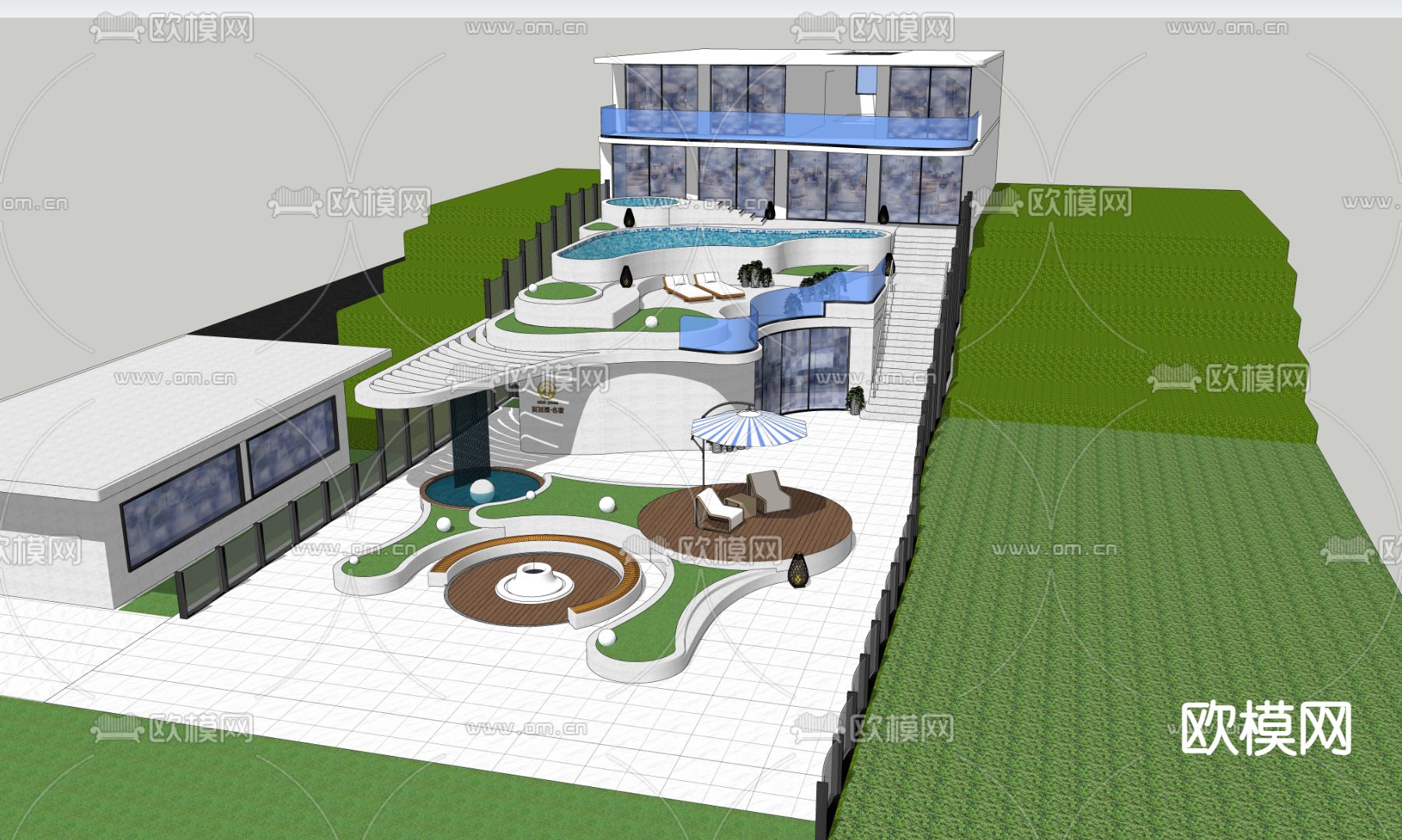 民宿庭院景观su模型下载（渲染图3）
