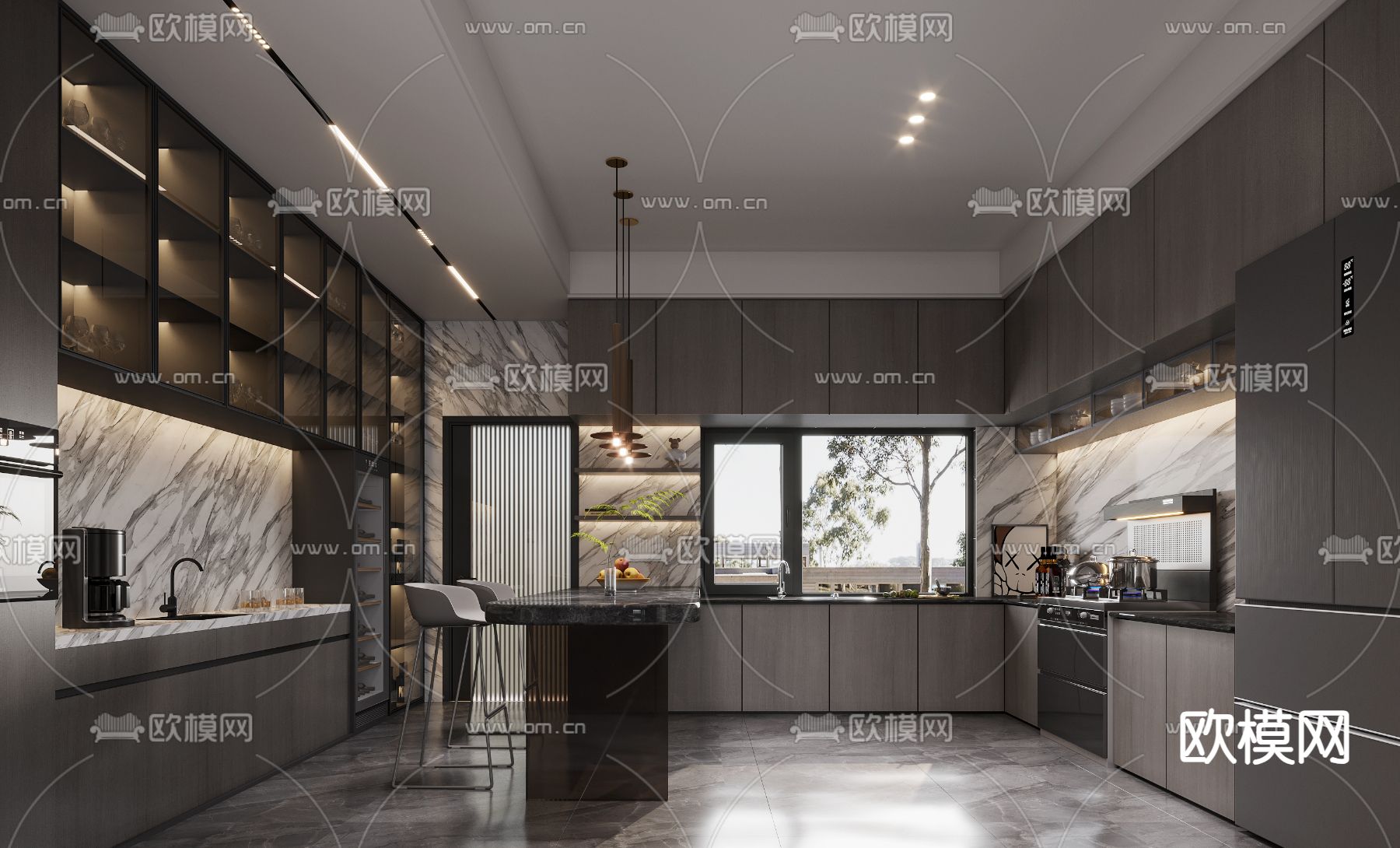 现代厨房 橱柜3d模型下载（渲染图1）