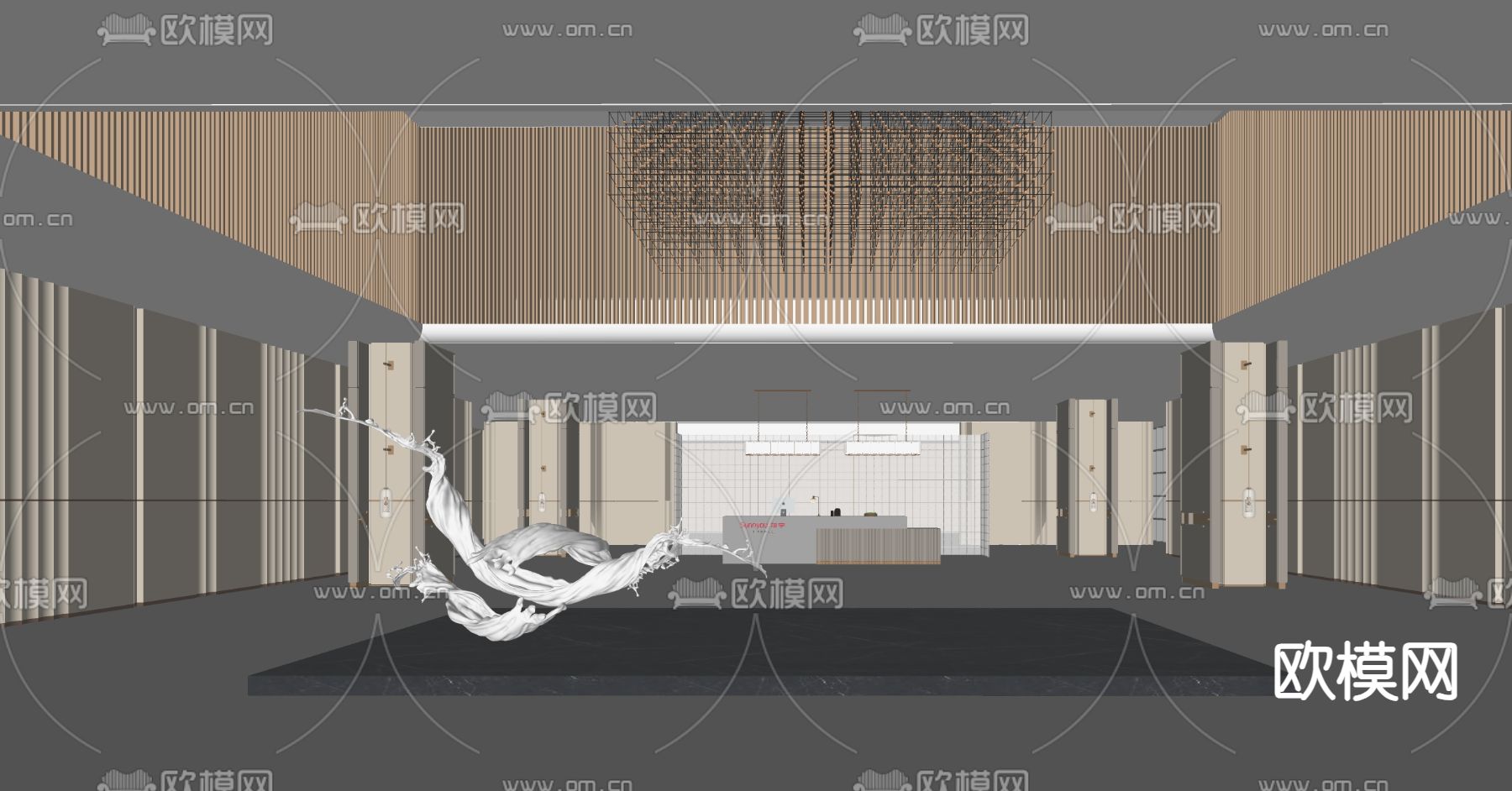 现代酒店大堂su模型下载（渲染图2）