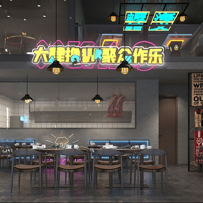  工业风烧烤店su模型 